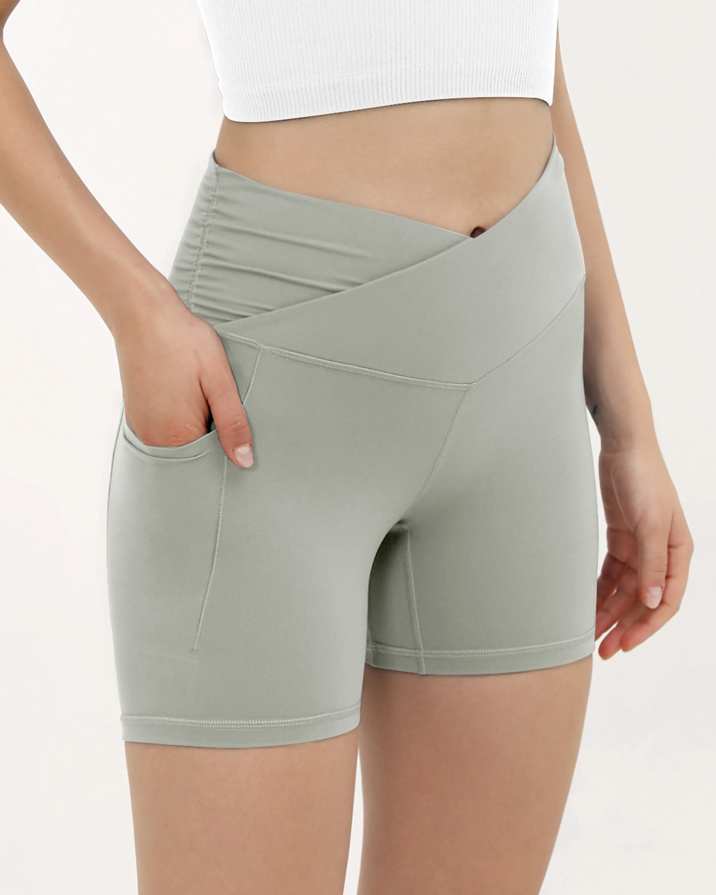 5" Cross Waist Sports Workout Biker Shorts