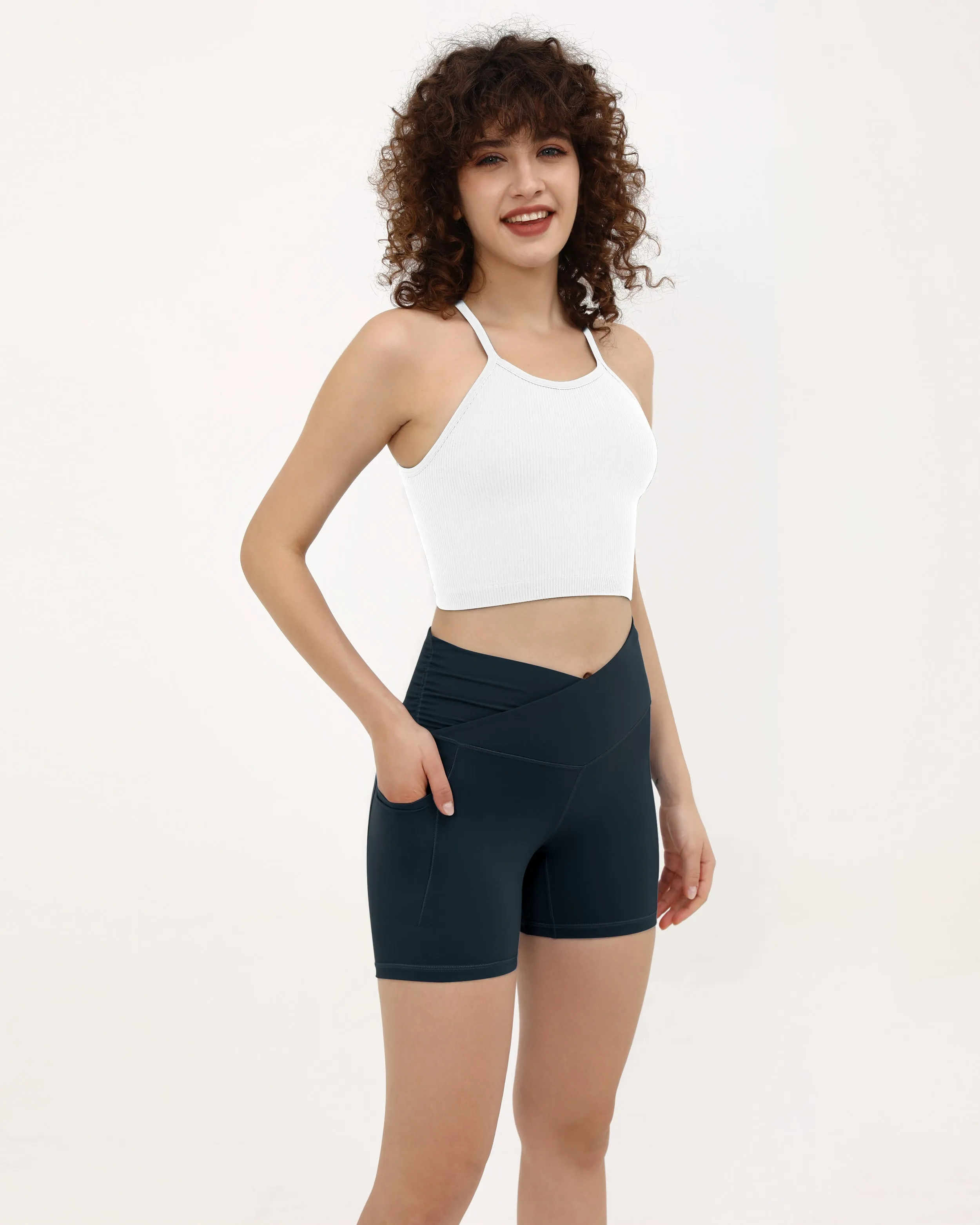 5" Cross Waist Sports Workout Biker Shorts