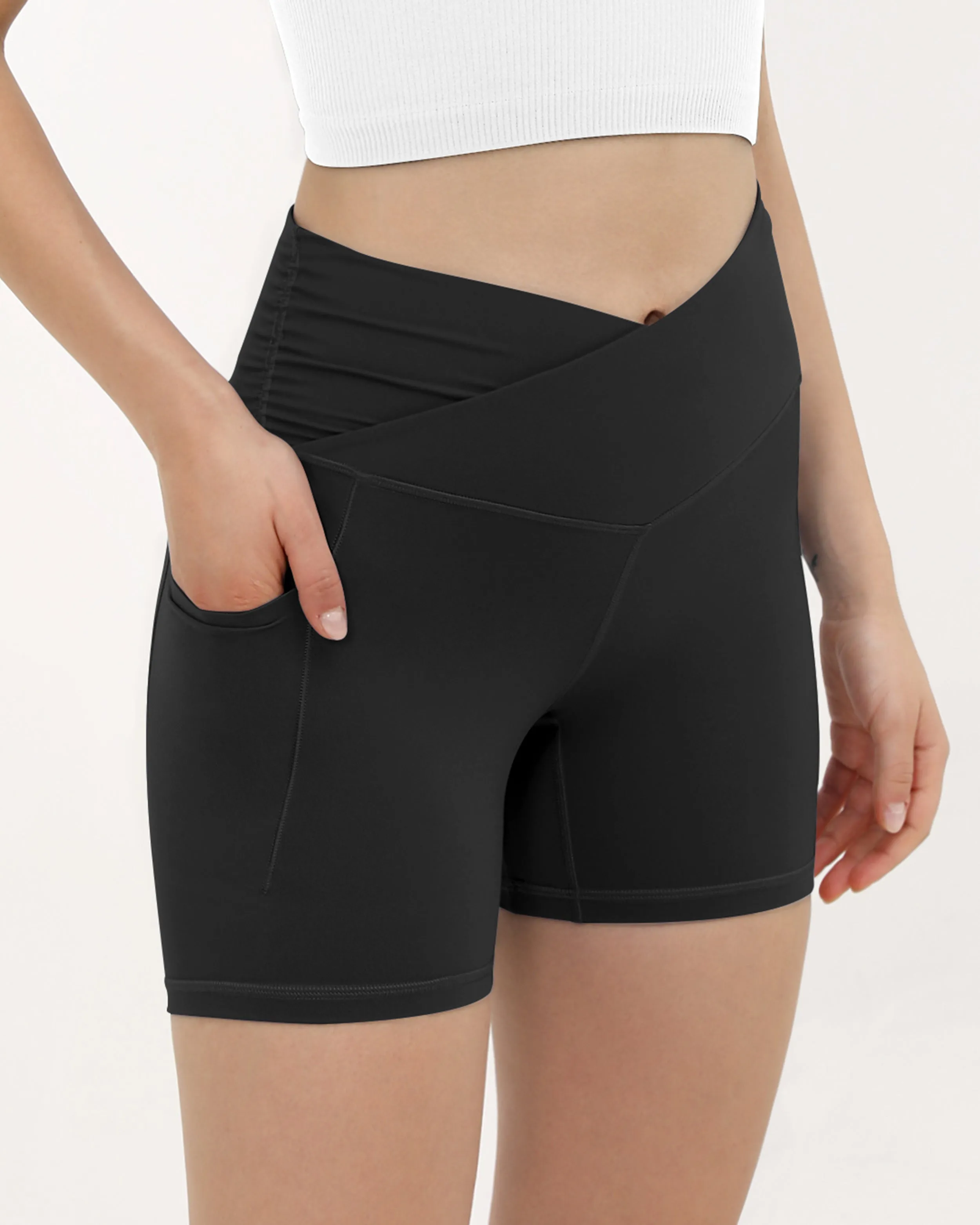 5" Cross Waist Sports Workout Biker Shorts