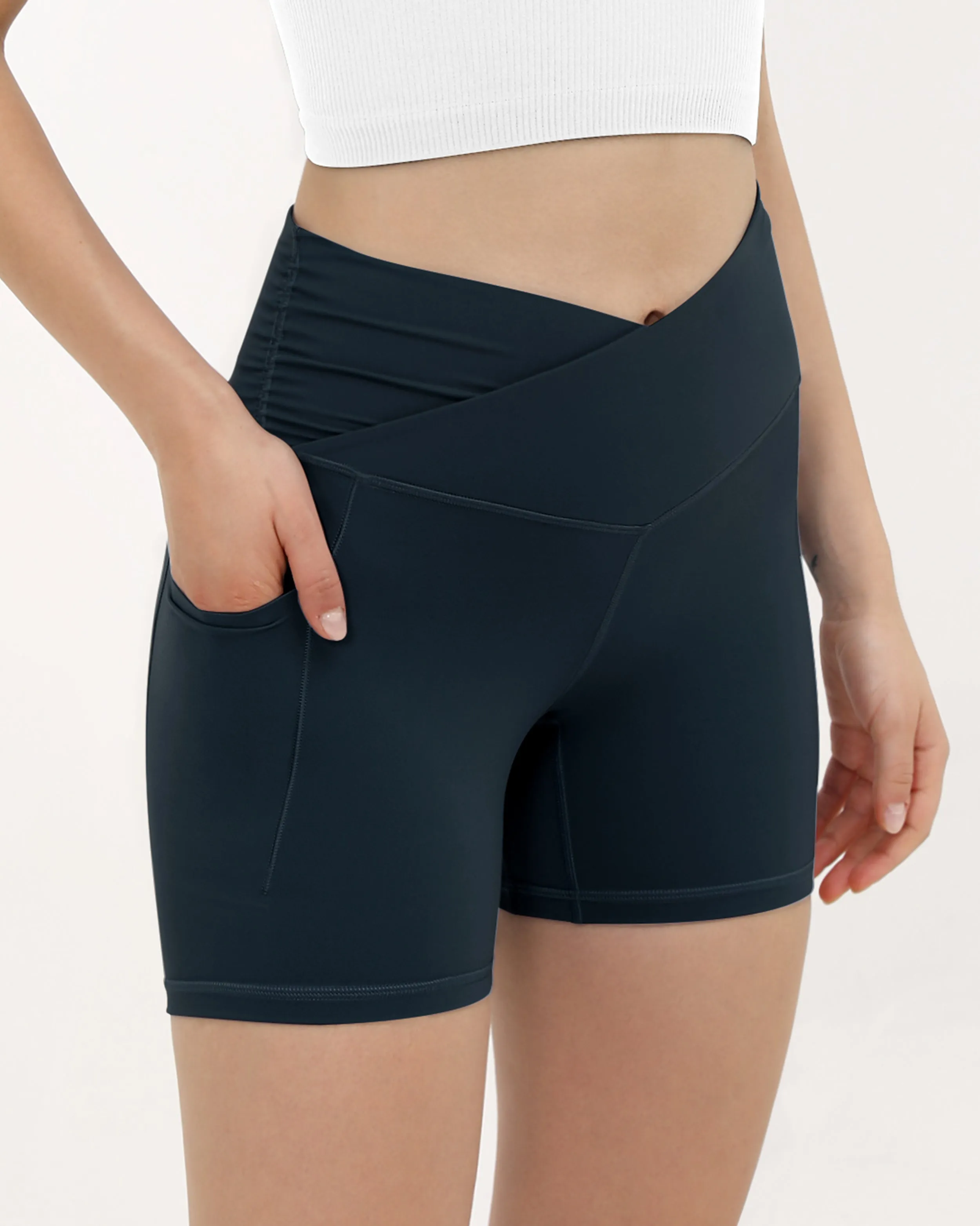 5" Cross Waist Sports Workout Biker Shorts