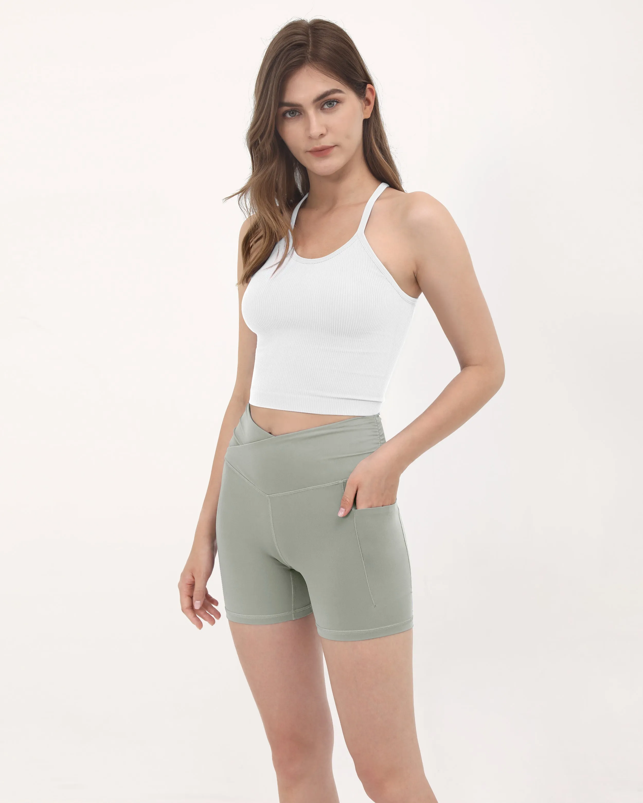 5" Cross Waist Sports Workout Biker Shorts