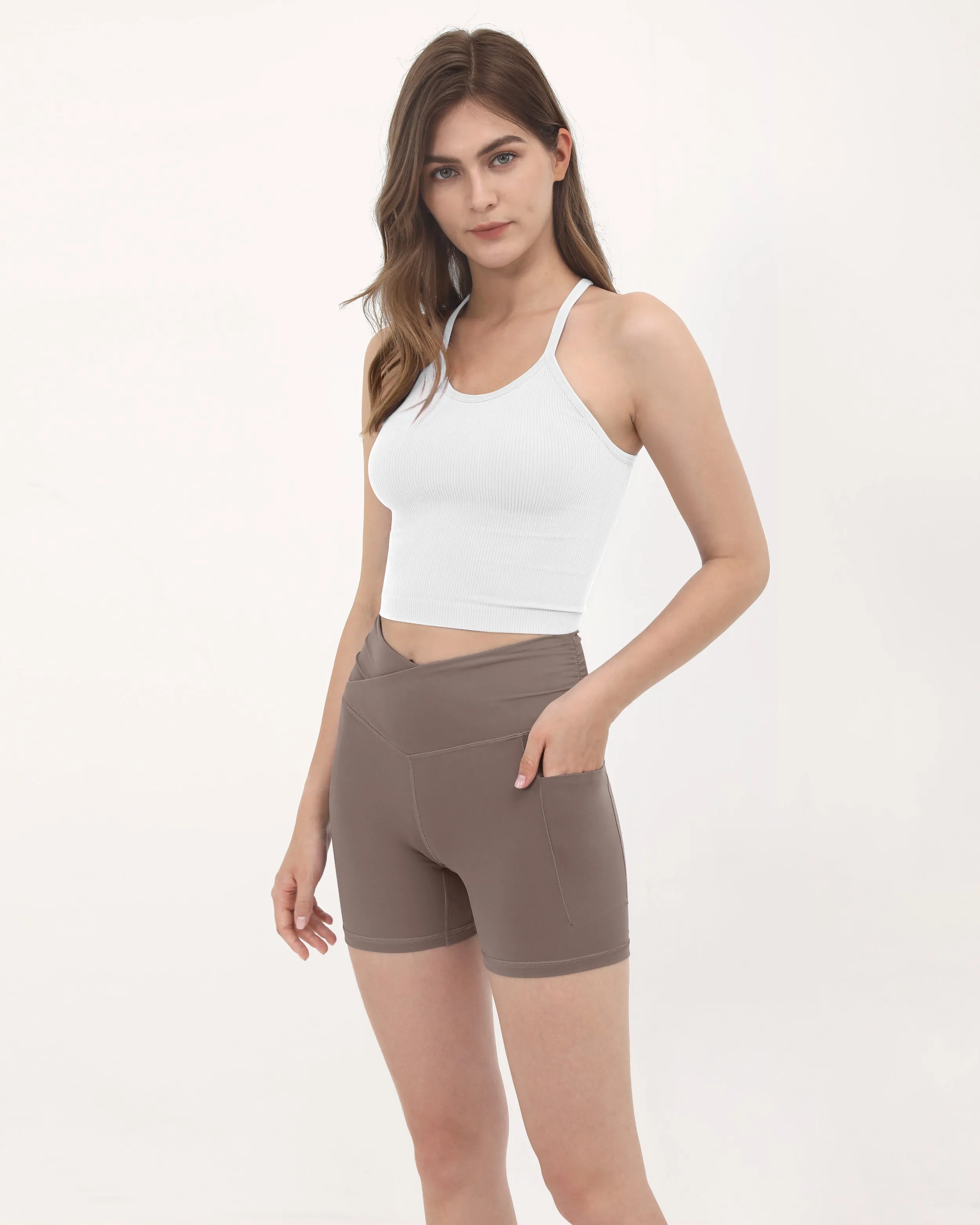 5" Cross Waist Sports Workout Biker Shorts