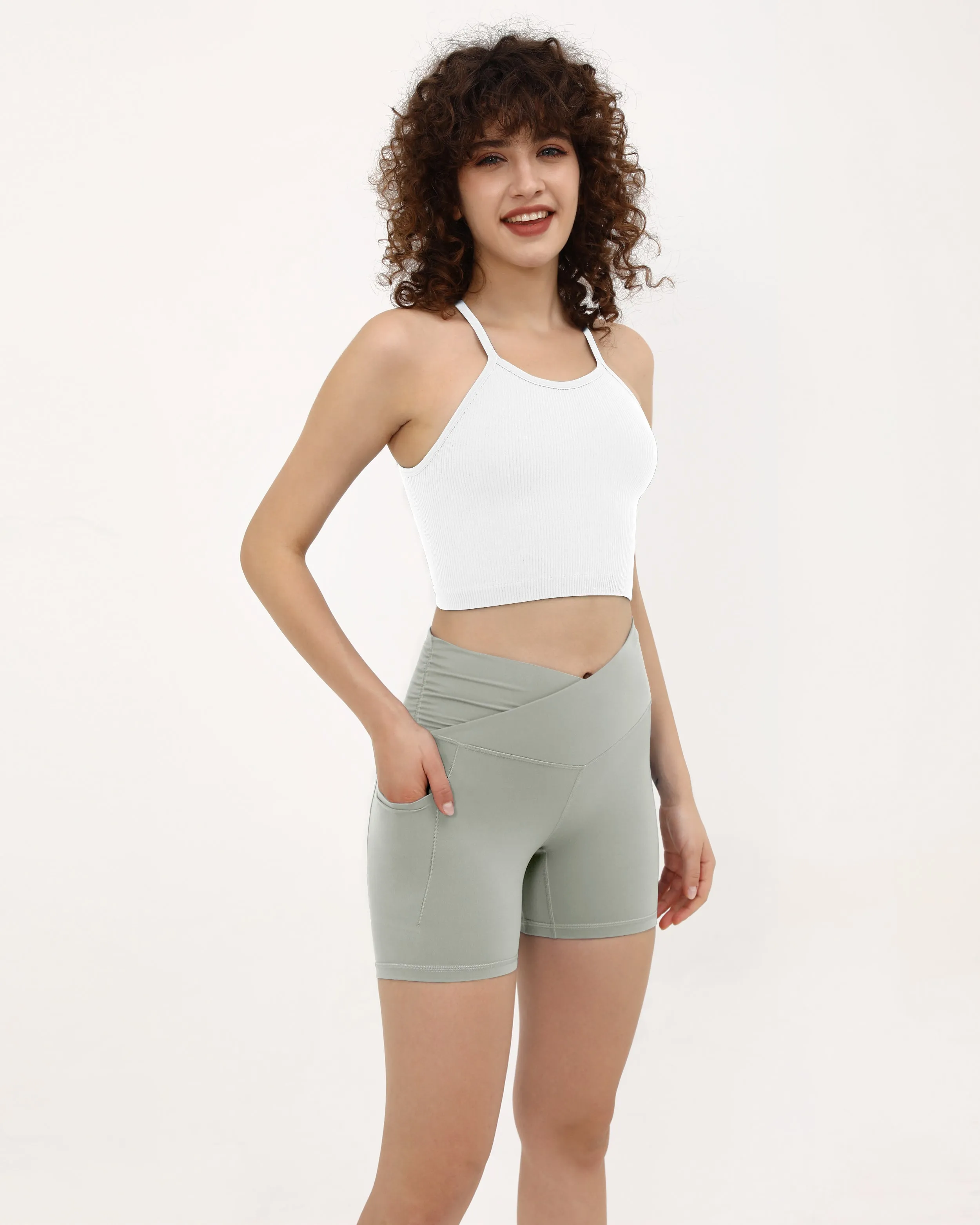 5" Cross Waist Sports Workout Biker Shorts
