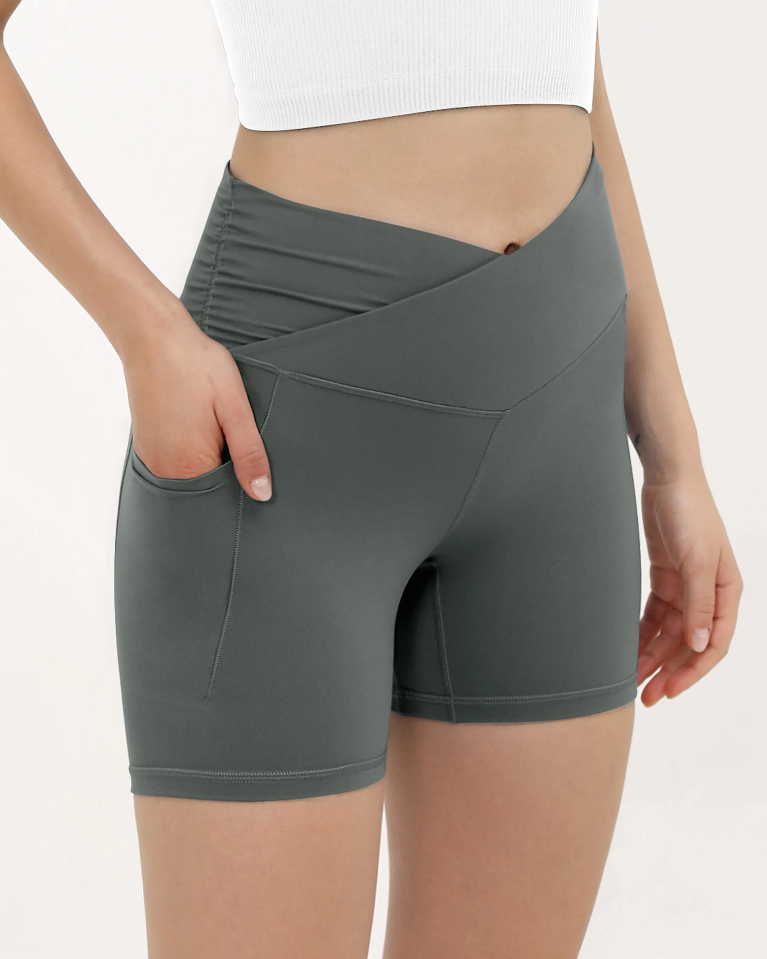 5" Cross Waist Sports Workout Biker Shorts