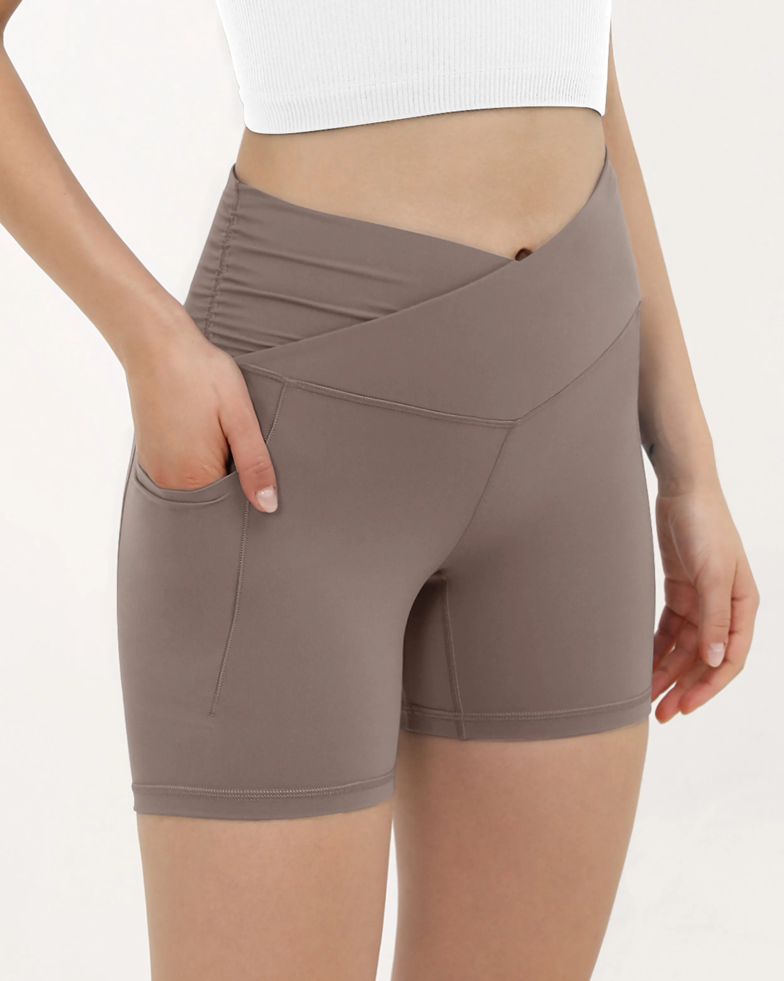 5" Cross Waist Sports Workout Biker Shorts