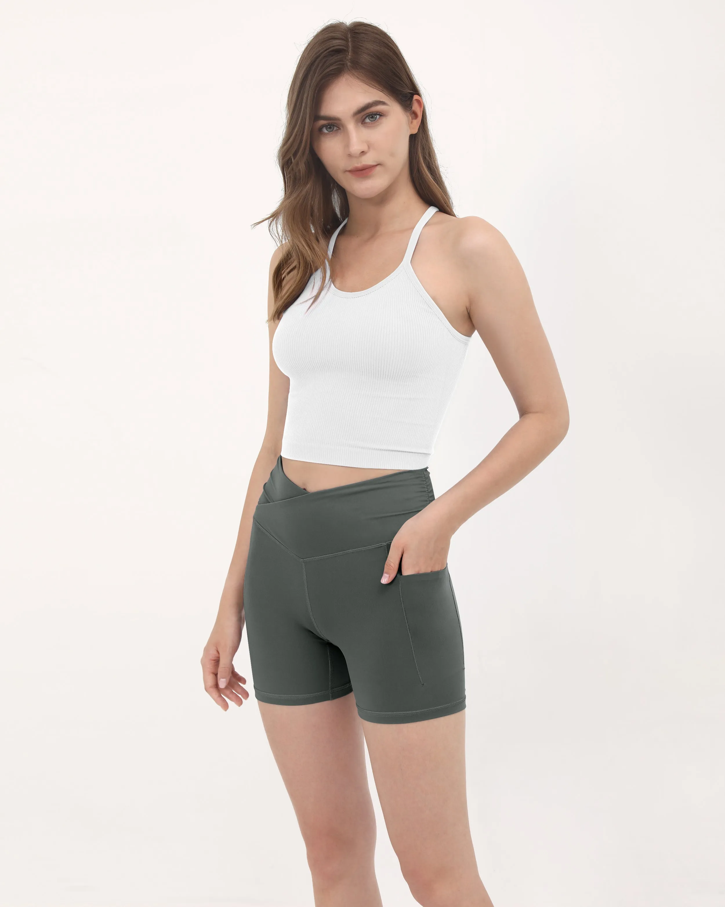 5" Cross Waist Sports Workout Biker Shorts