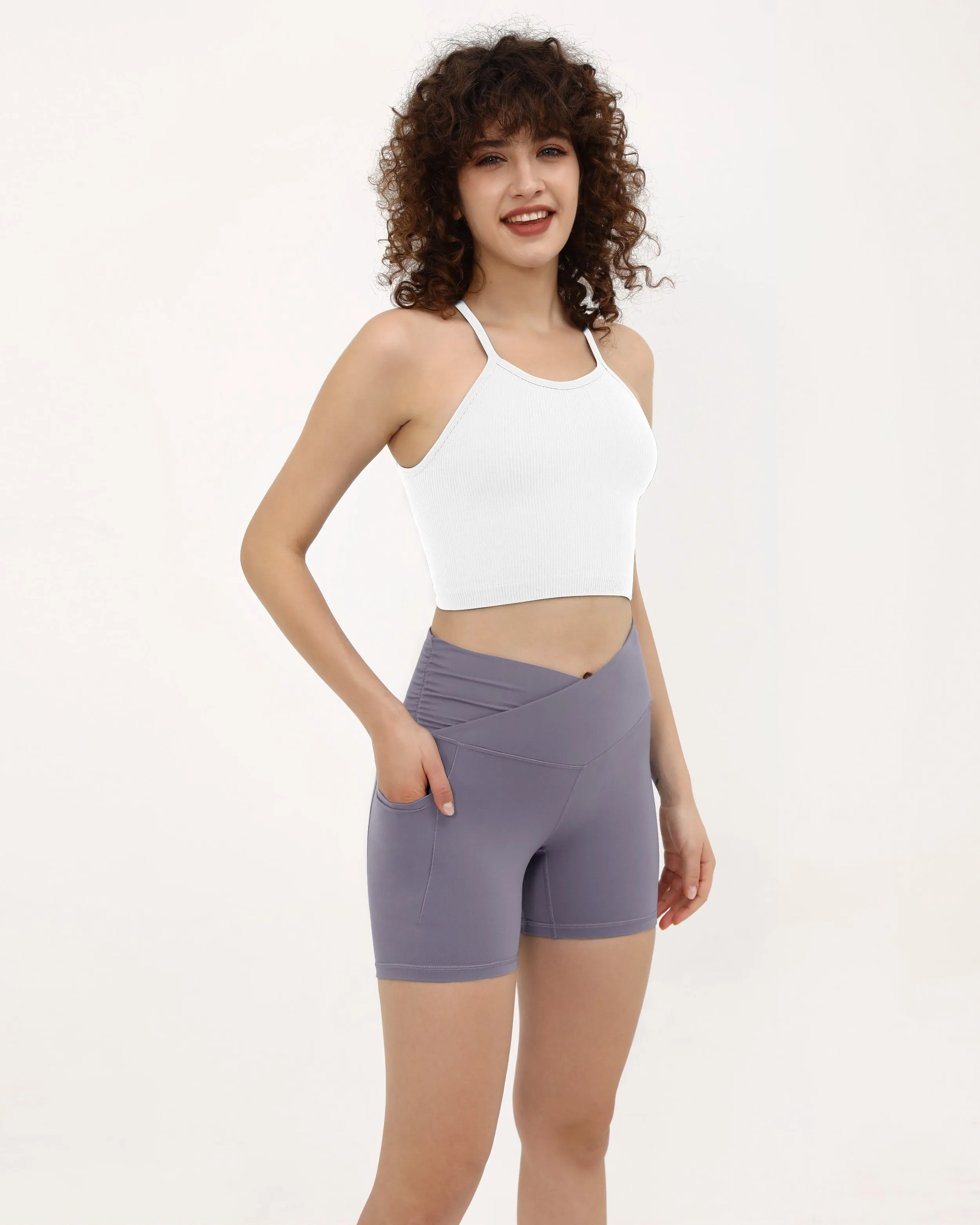 5" Cross Waist Sports Workout Biker Shorts