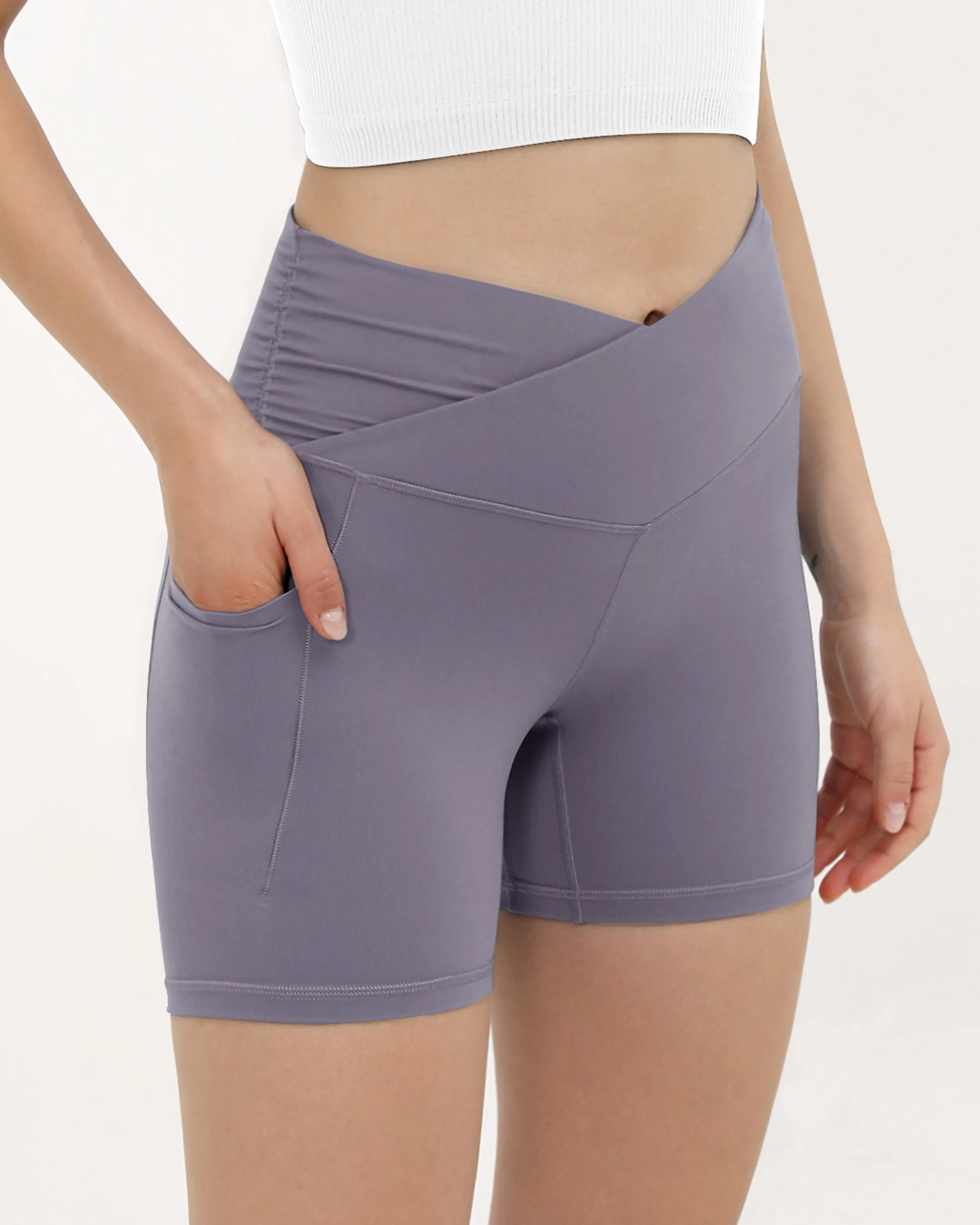 5" Cross Waist Sports Workout Biker Shorts