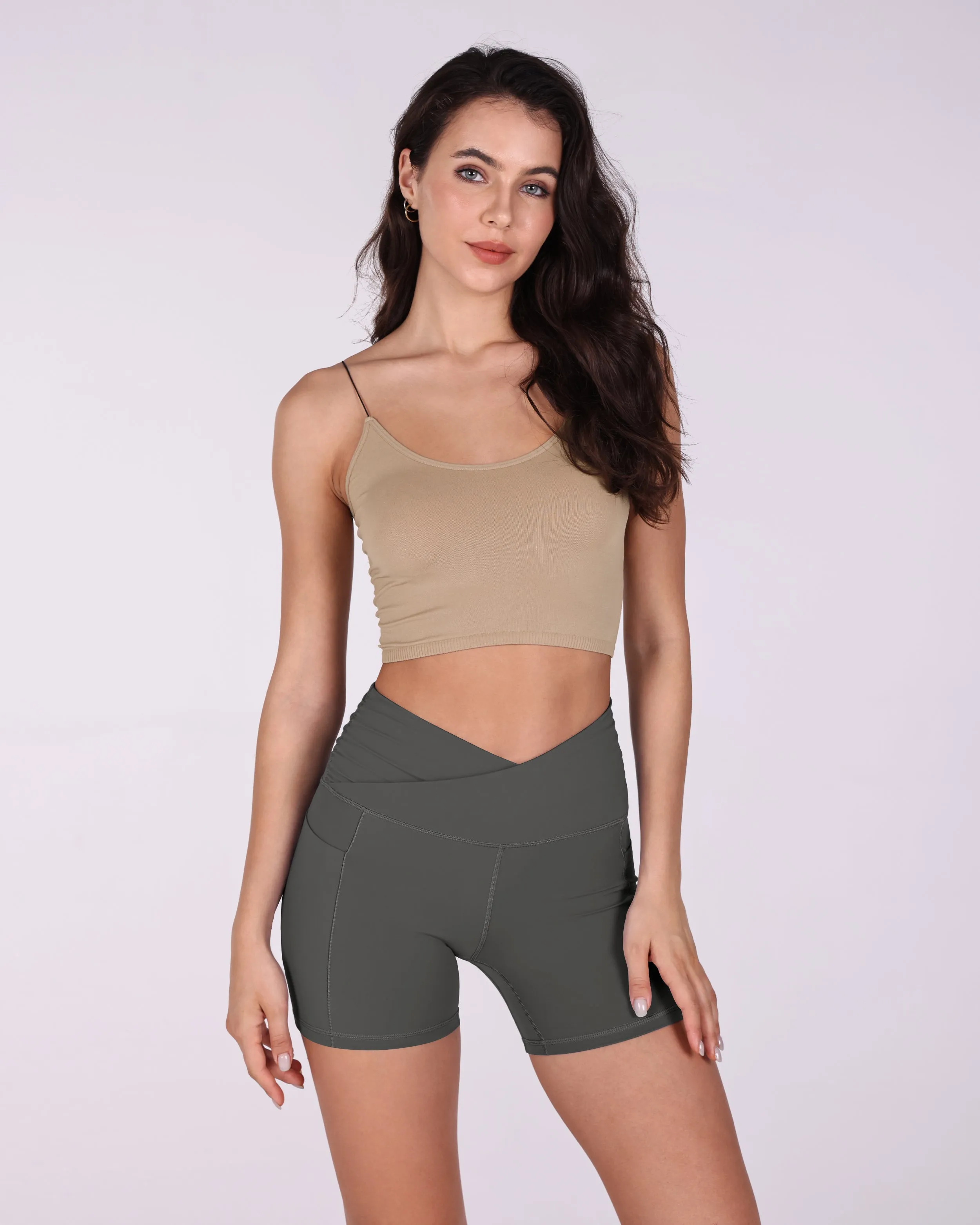 5" Cross Waist Sports Workout Biker Shorts