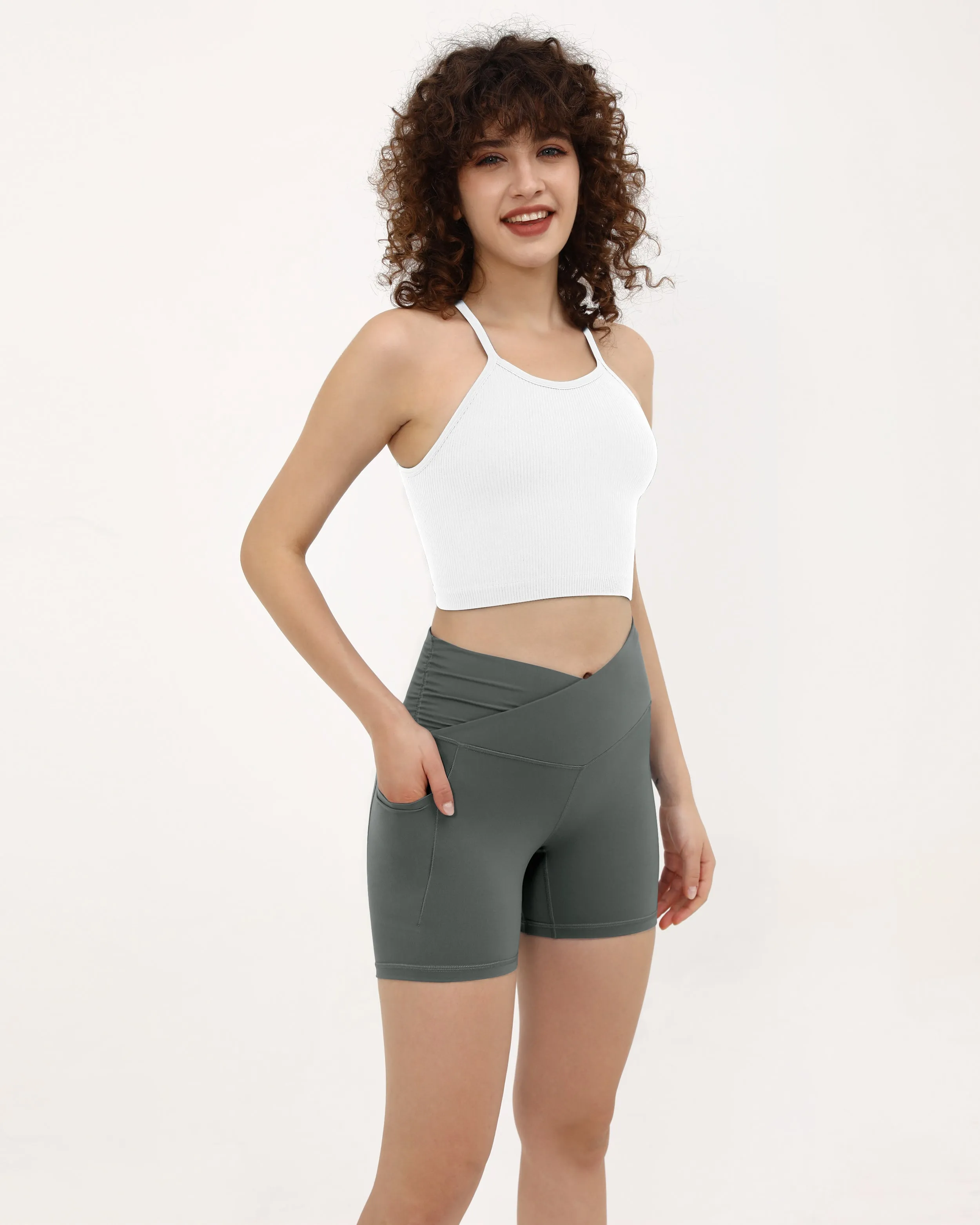 5" Cross Waist Sports Workout Biker Shorts