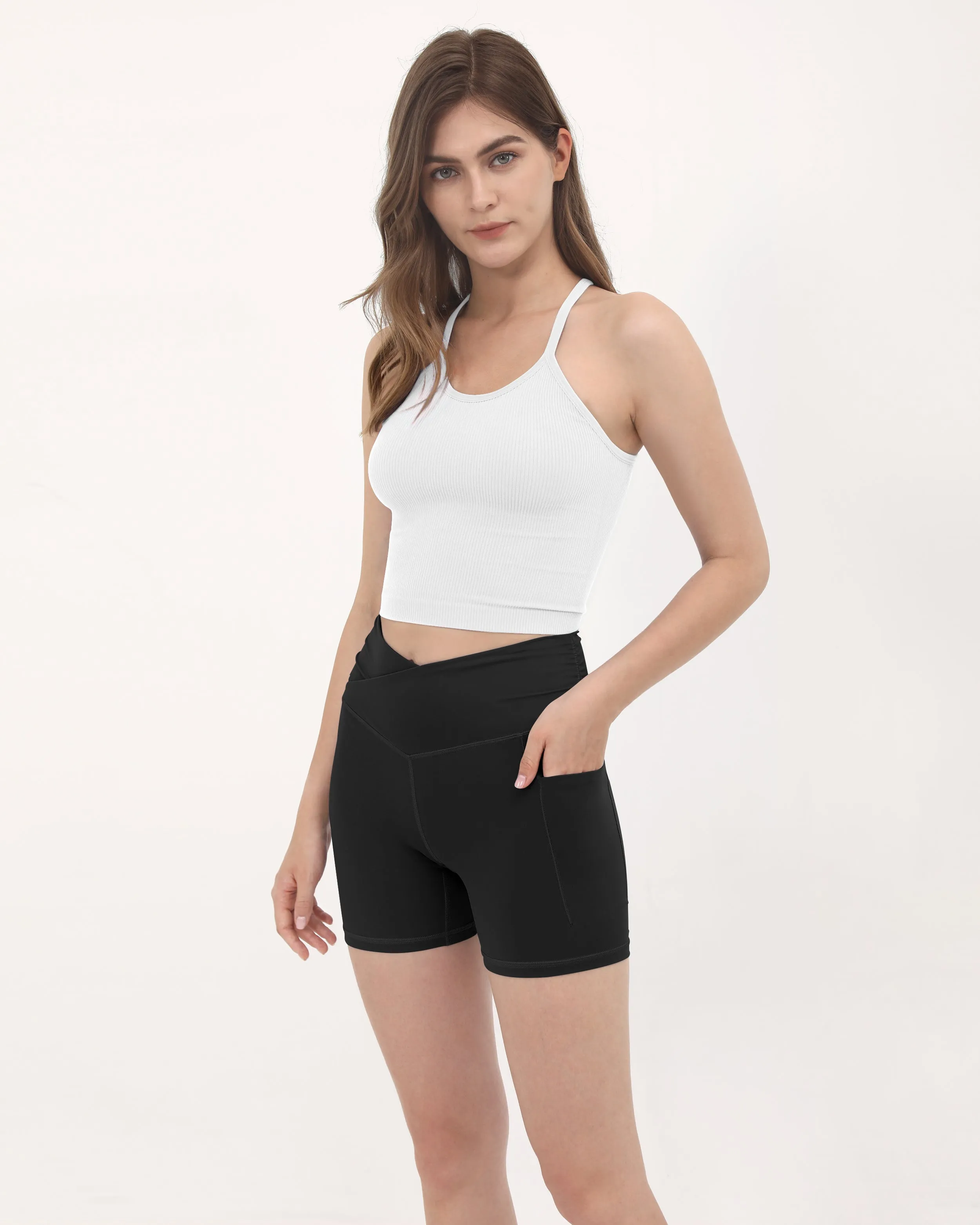 5" Cross Waist Sports Workout Biker Shorts