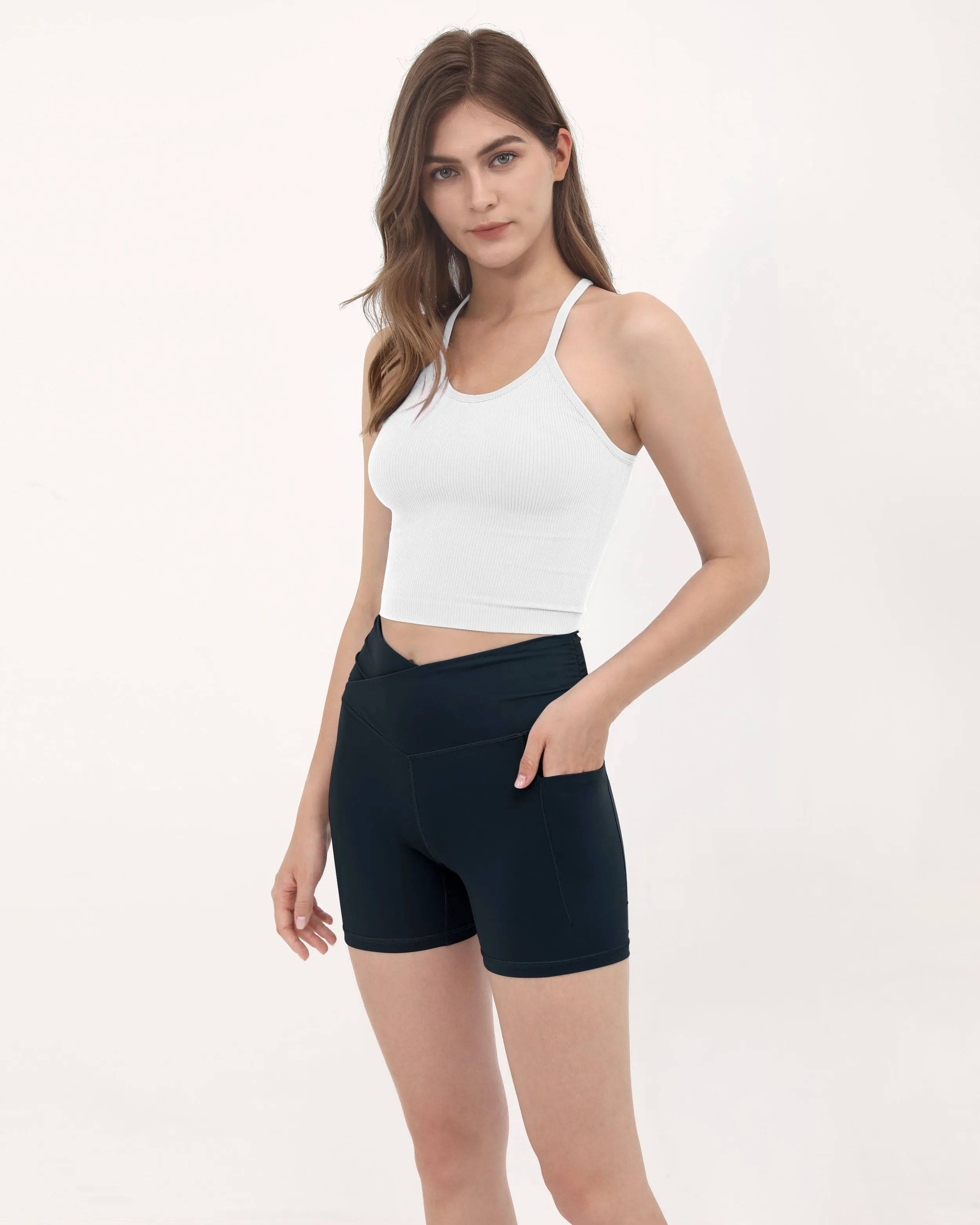 5" Cross Waist Sports Workout Biker Shorts