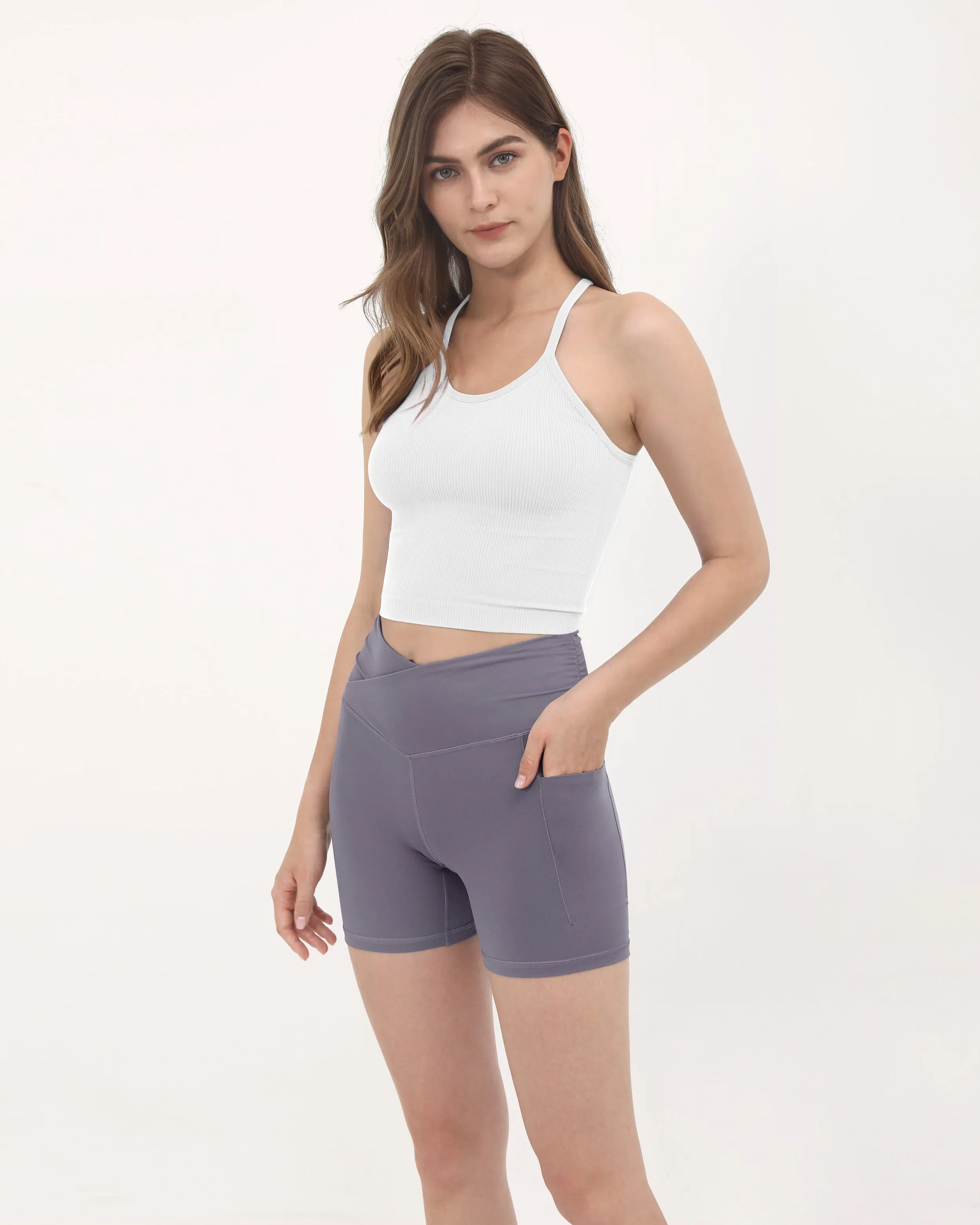 5" Cross Waist Sports Workout Biker Shorts