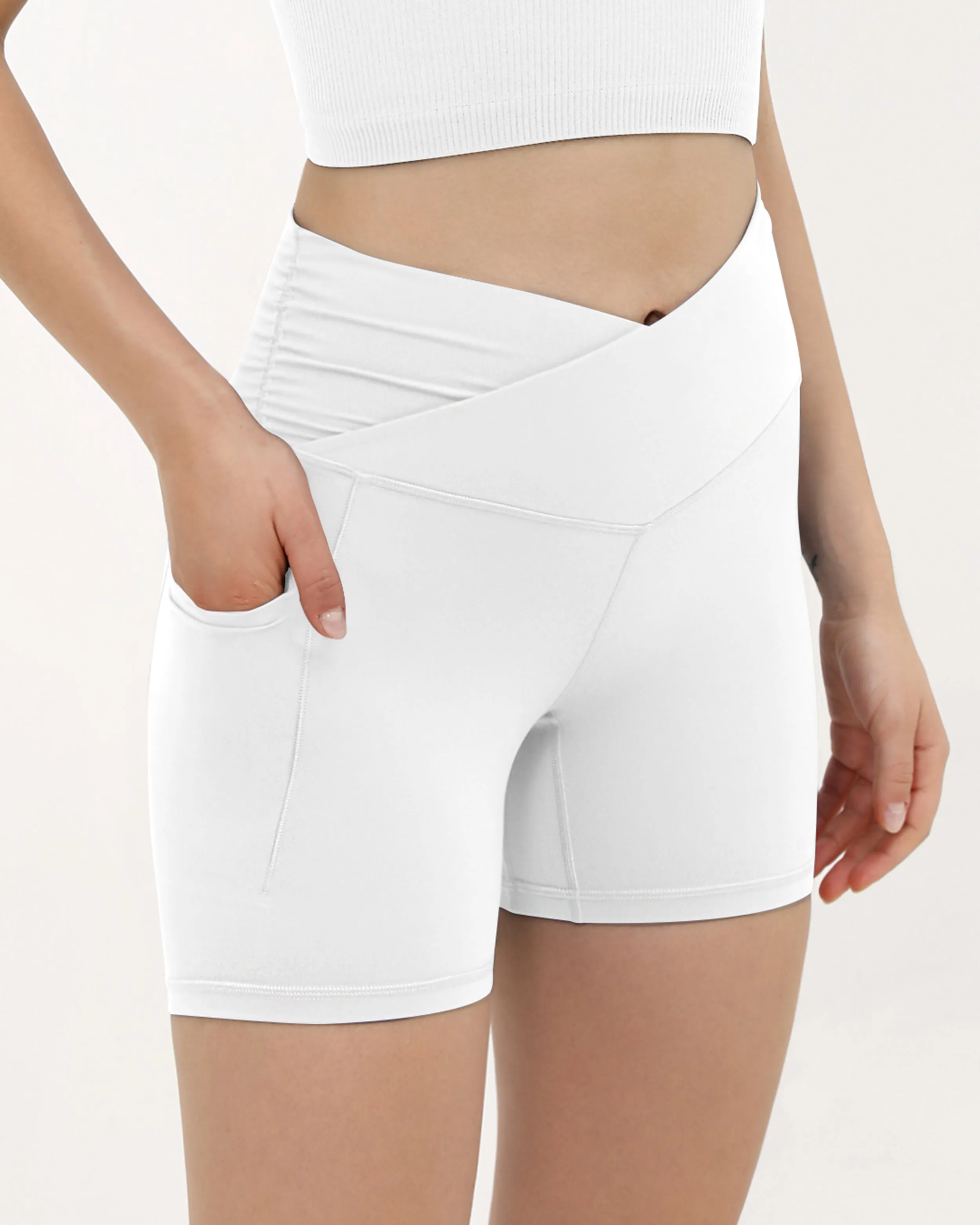 5" Cross Waist Sports Workout Biker Shorts