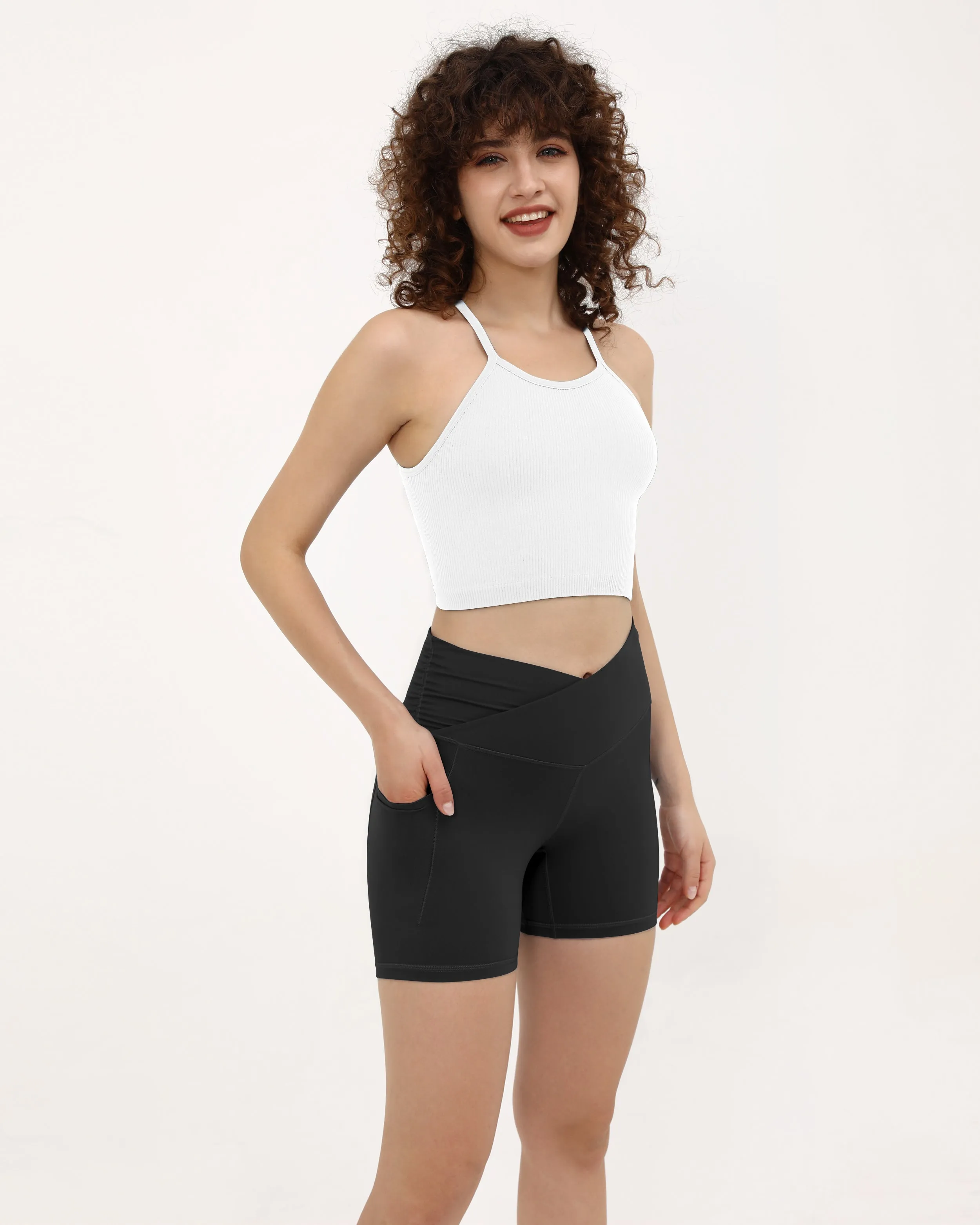 5" Cross Waist Sports Workout Biker Shorts