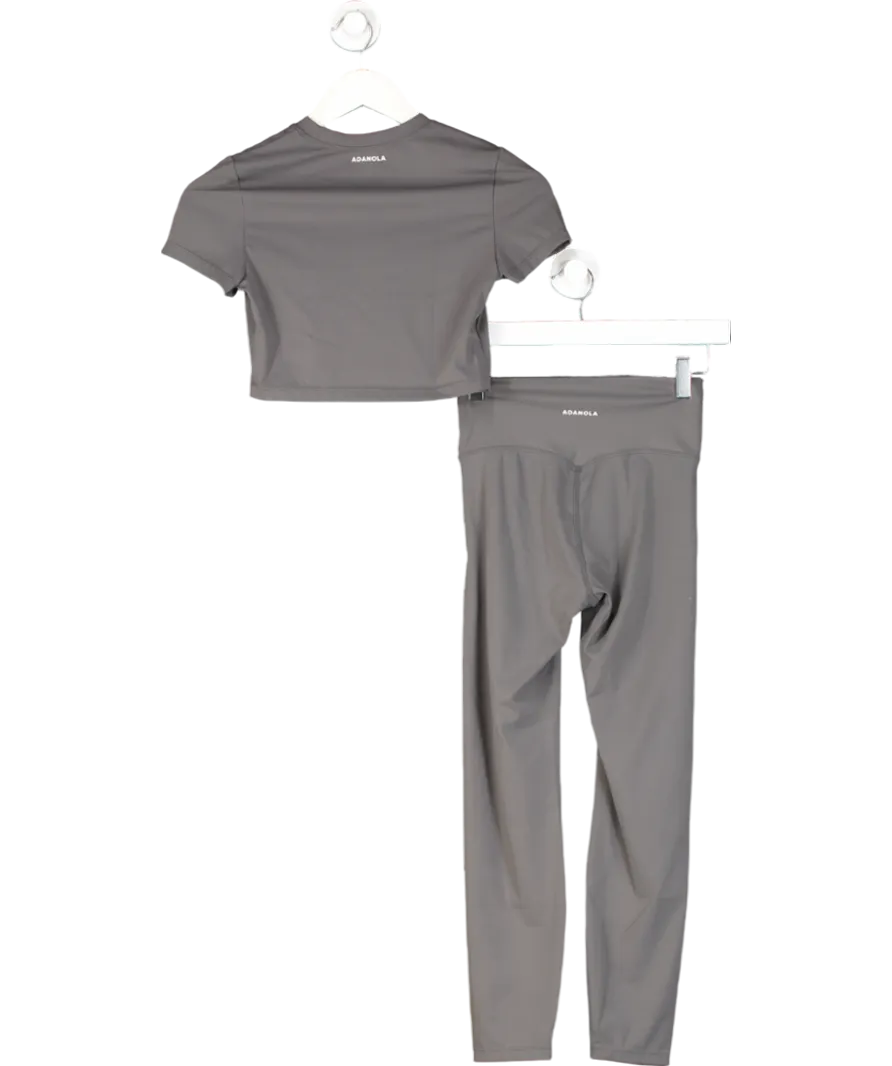 Adanola Grey Ultimate Mid-rise Stretch-jersey Leggings And Cropped Tee UK S