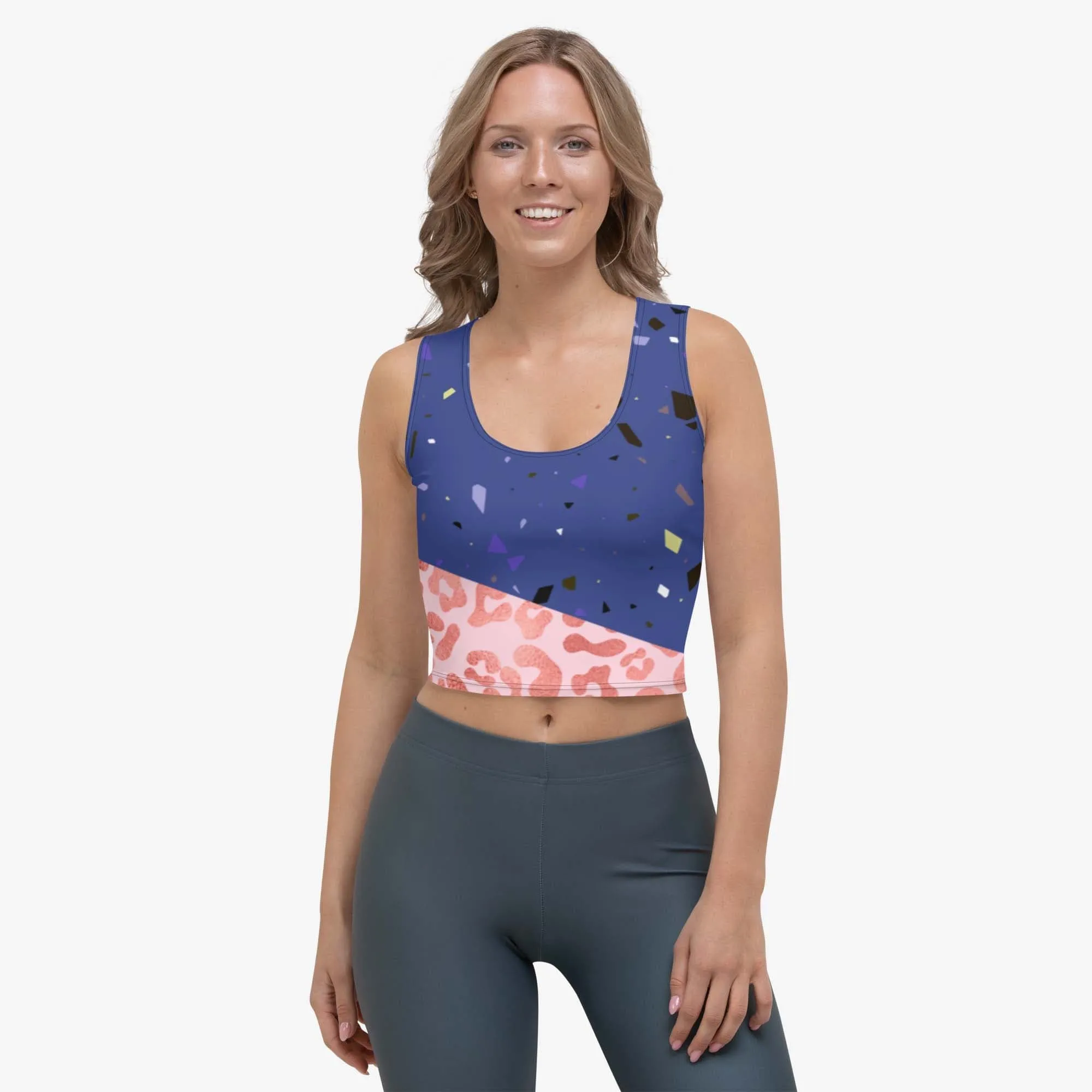 Animal Printed Crop Top "Wild Confetti" Blue/ Rose Gold