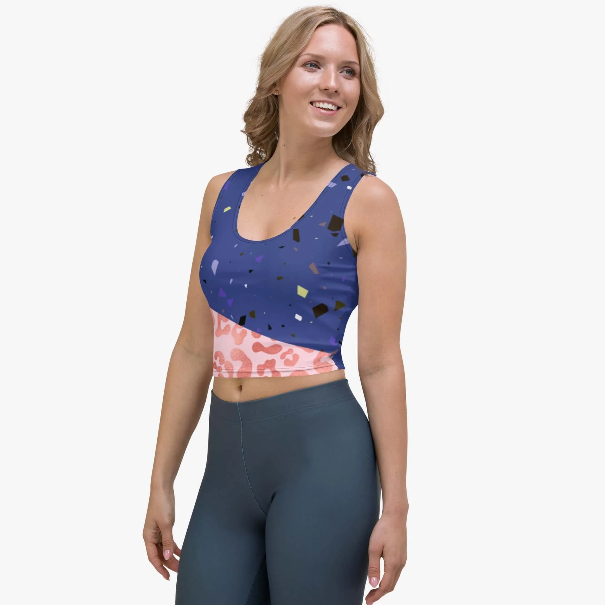 Animal Printed Crop Top "Wild Confetti" Blue/ Rose Gold