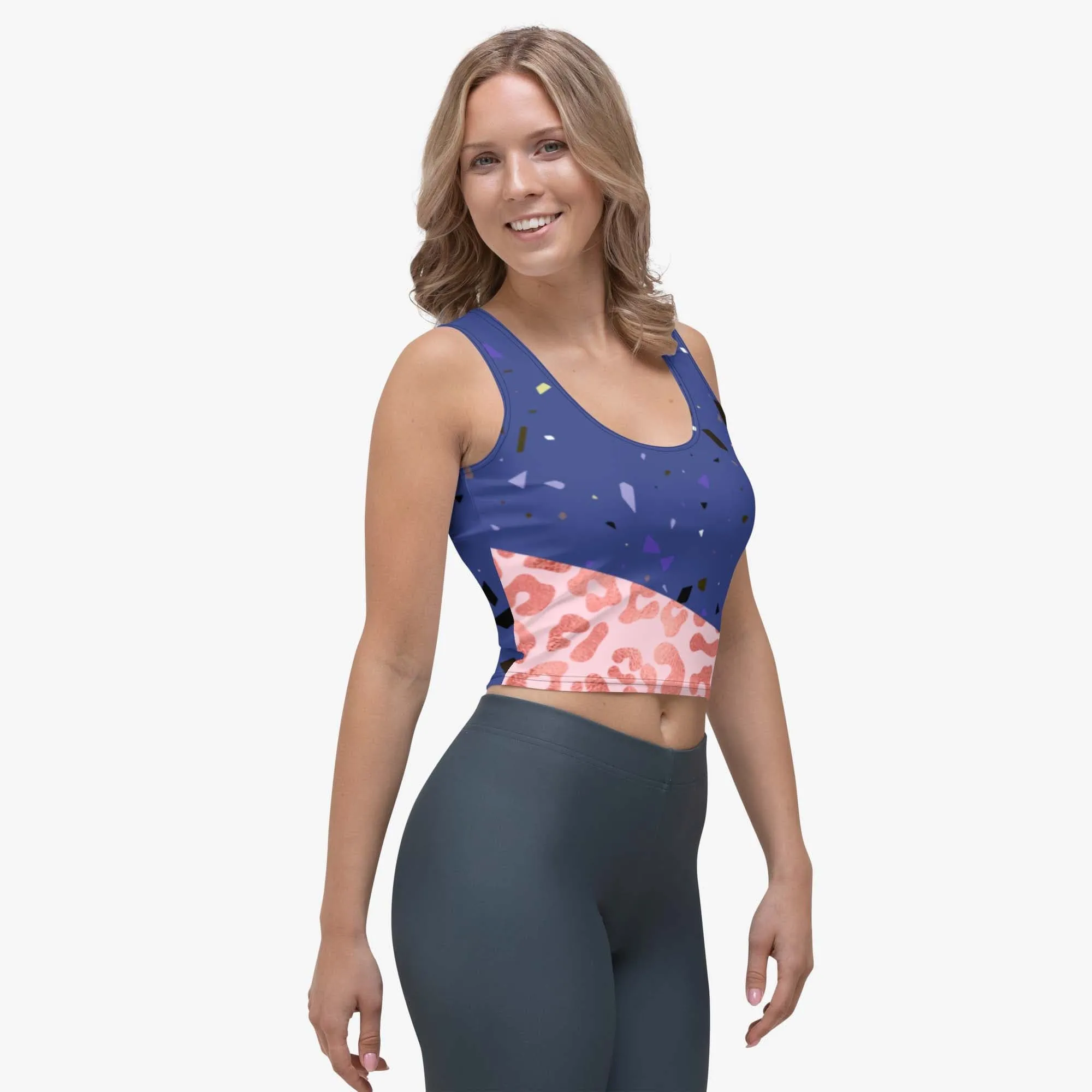 Animal Printed Crop Top "Wild Confetti" Blue/ Rose Gold