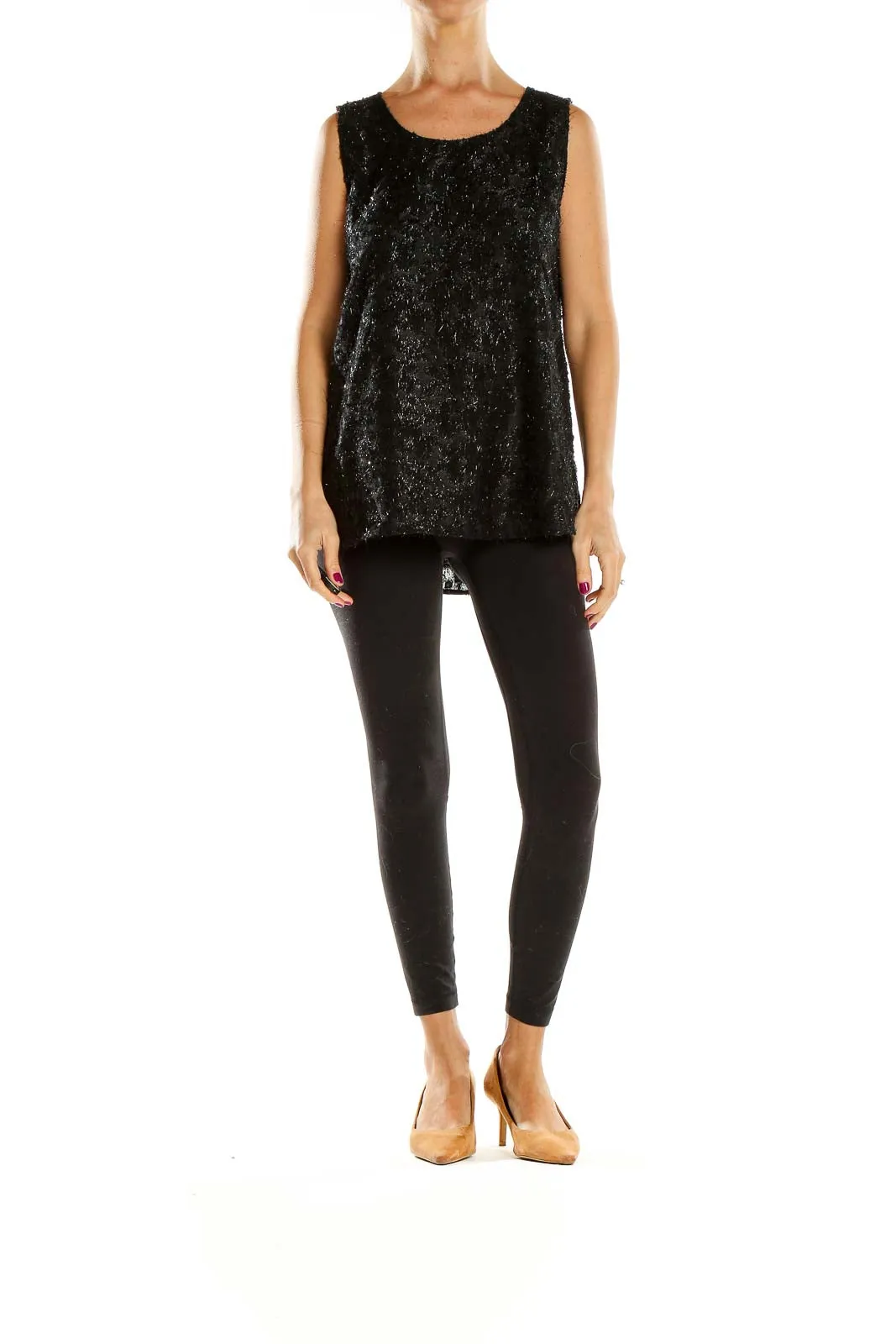 Black Sparkly Sleeveless Blouse