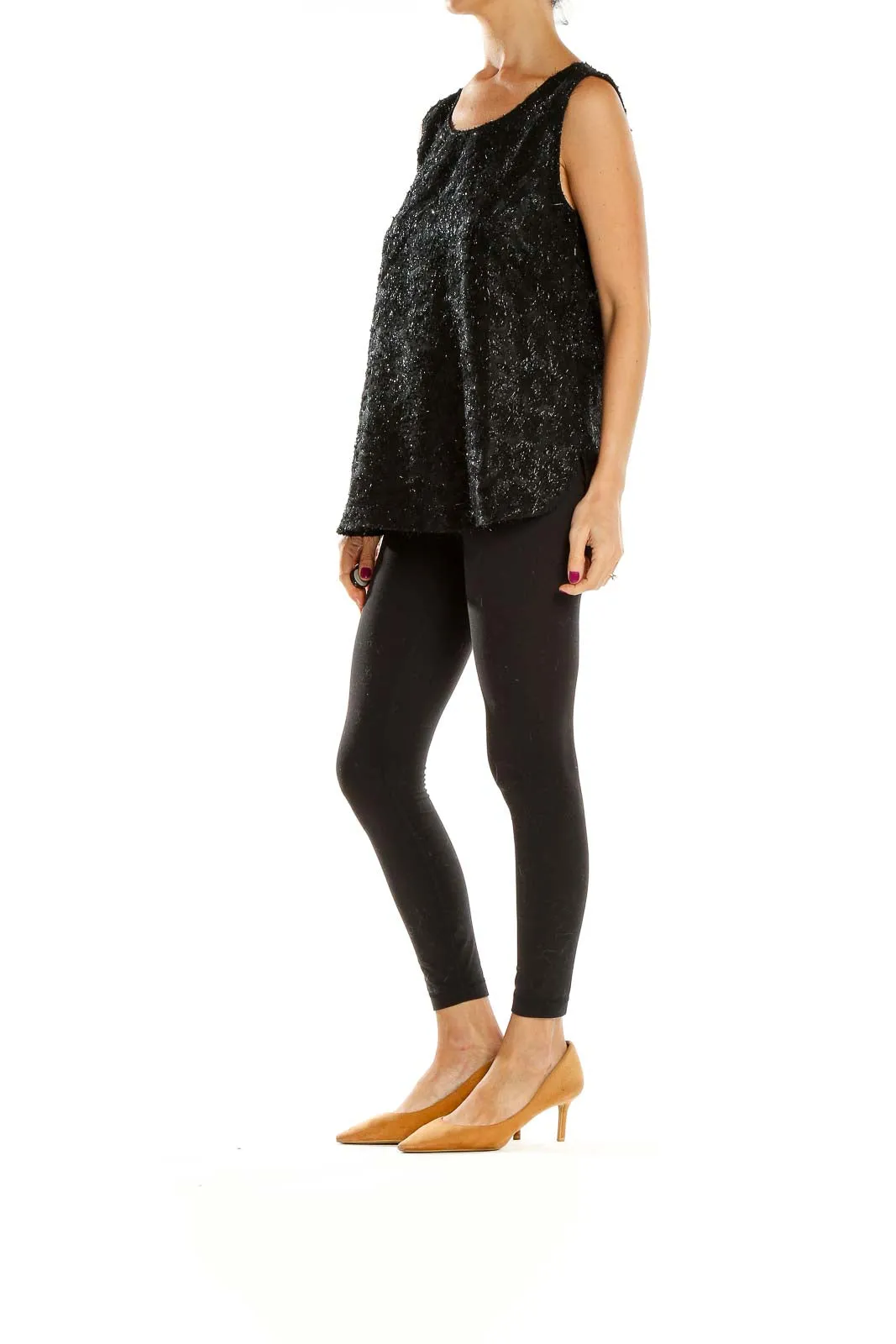 Black Sparkly Sleeveless Blouse