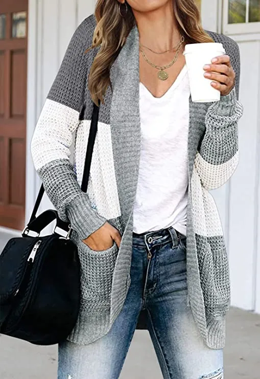 Black Women's Long Sleeve Open Front Casual Lightweight Soft Knit Cardigan Sweater Outerwear - ZESICA