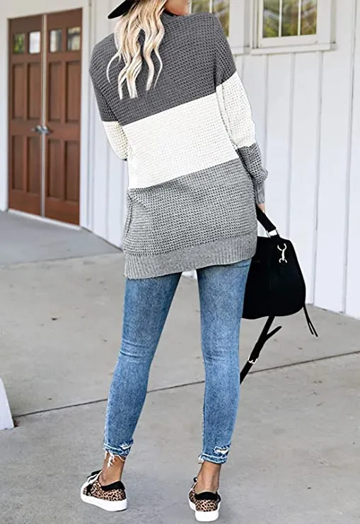 Black Women's Long Sleeve Open Front Casual Lightweight Soft Knit Cardigan Sweater Outerwear - ZESICA