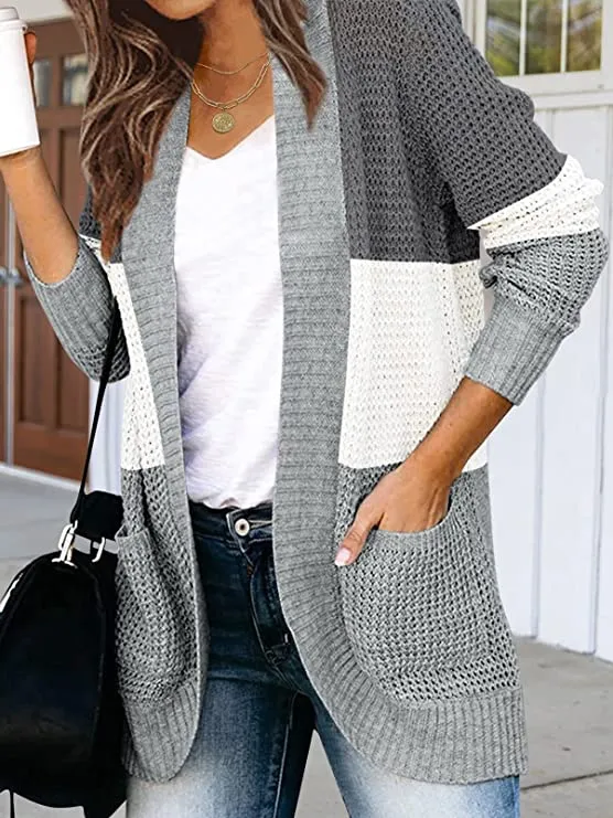 Black Women's Long Sleeve Open Front Casual Lightweight Soft Knit Cardigan Sweater Outerwear - ZESICA