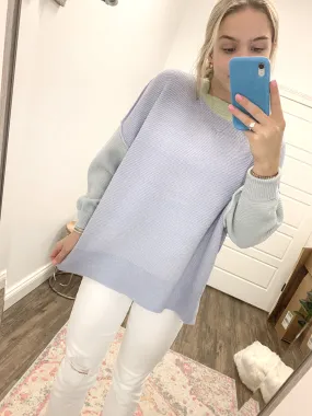 Blue/Purple/Green Color Block Knit Sweater