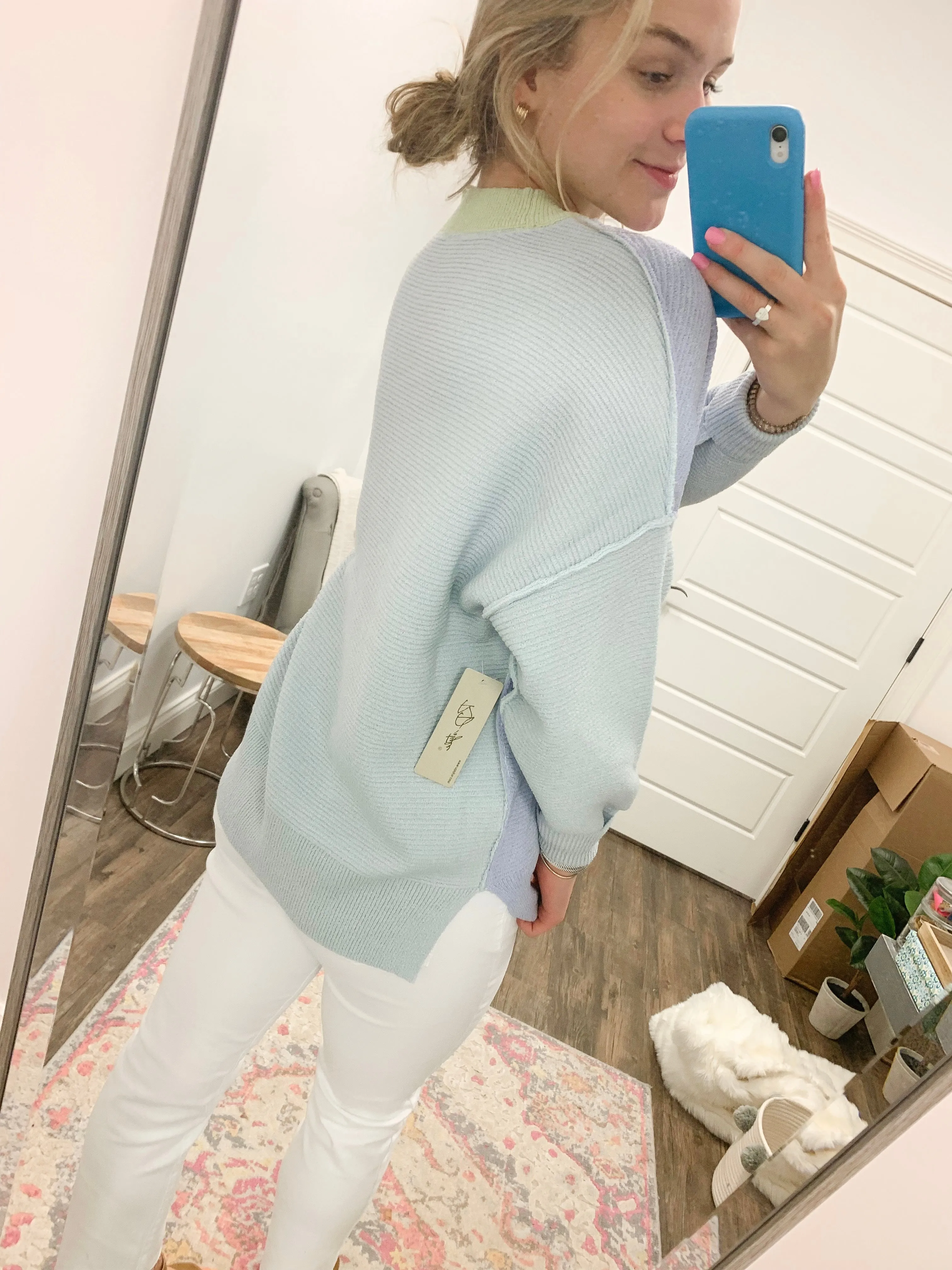 Blue/Purple/Green Color Block Knit Sweater