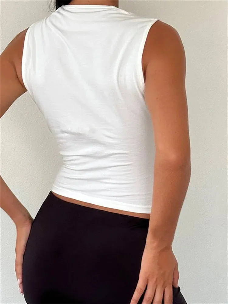 Bonnyshow   Women Tank Tops Black Bow Patchwork Sleeveless Mini Vest Summer Fashion Slim Fit White Camis Cropped Streetwear
