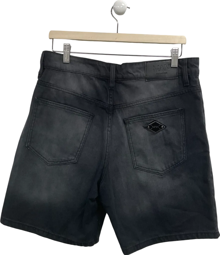 boohooMan Black Relaxed Fit Denim Shirts With Badge W34
