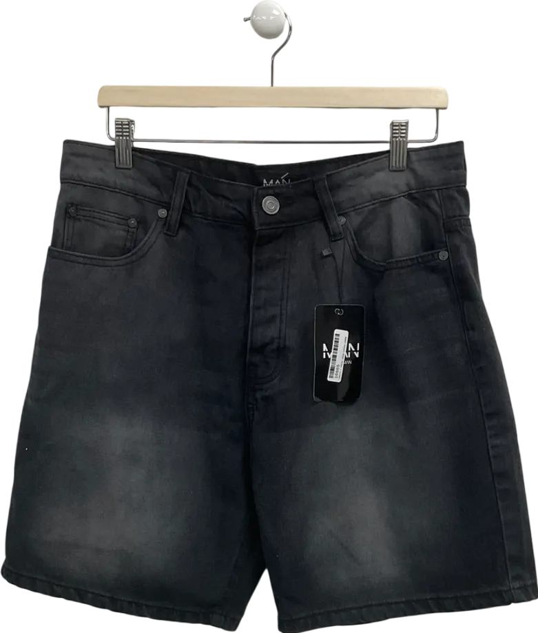 boohooMan Black Relaxed Fit Denim Shirts With Badge W34