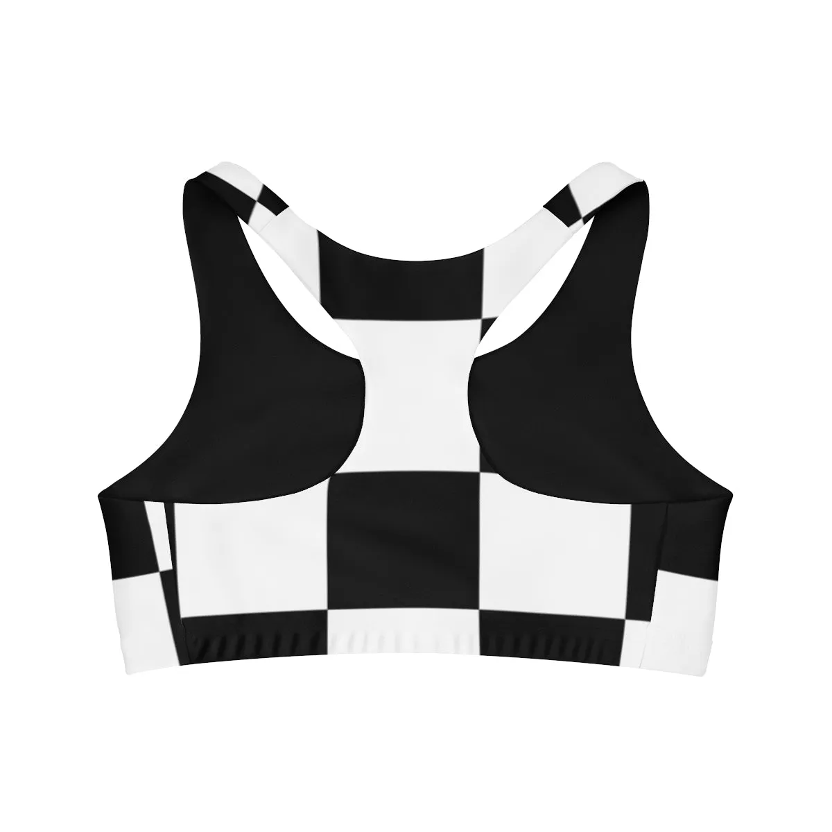 Checkered and Solid Black Reversible Seamless Sports Bra