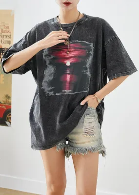 Chic Black Oversized Sunset Print Cotton Tank Tops Summer LY9246