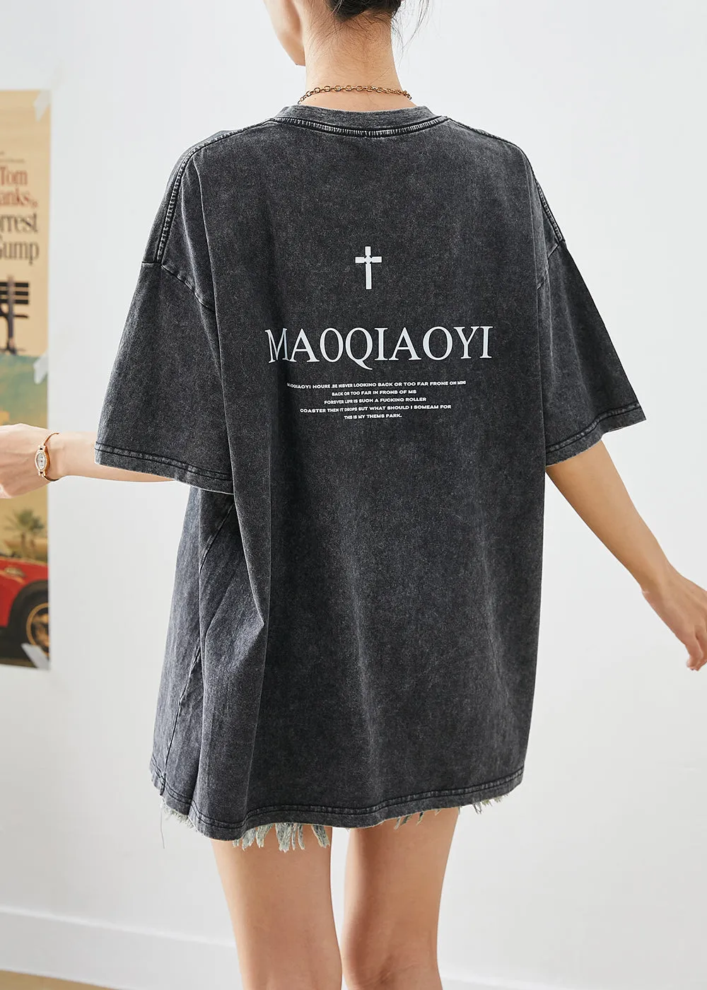 Chic Black Oversized Sunset Print Cotton Tank Tops Summer LY9246