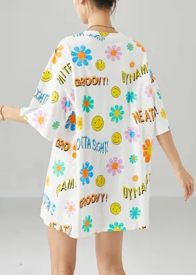 Classy White Oversized Smile Print Cotton Tank Tops Summer LY6738