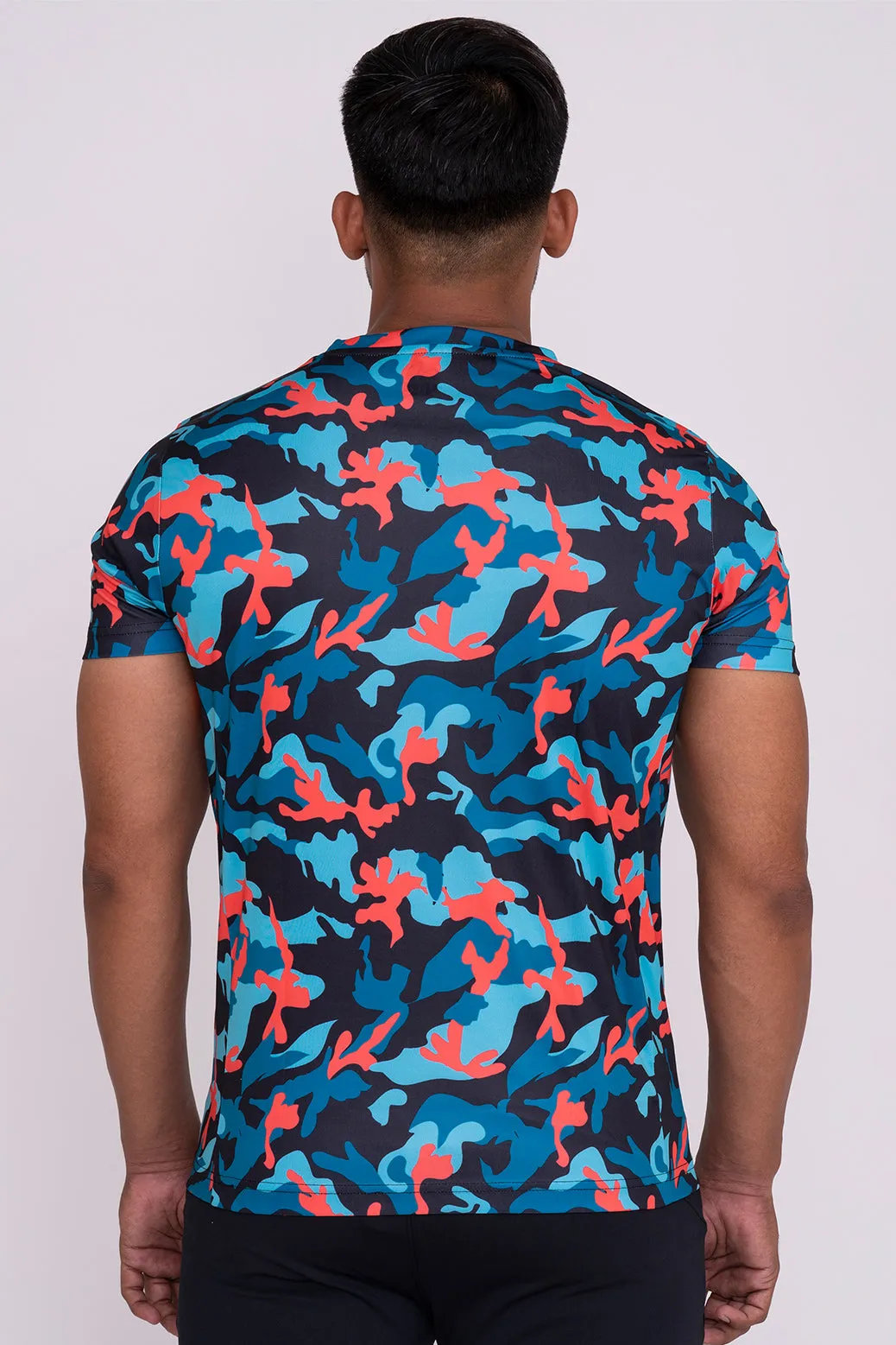 CruiseCamo Round Neck T-Shirt Mint Blue Black (D)