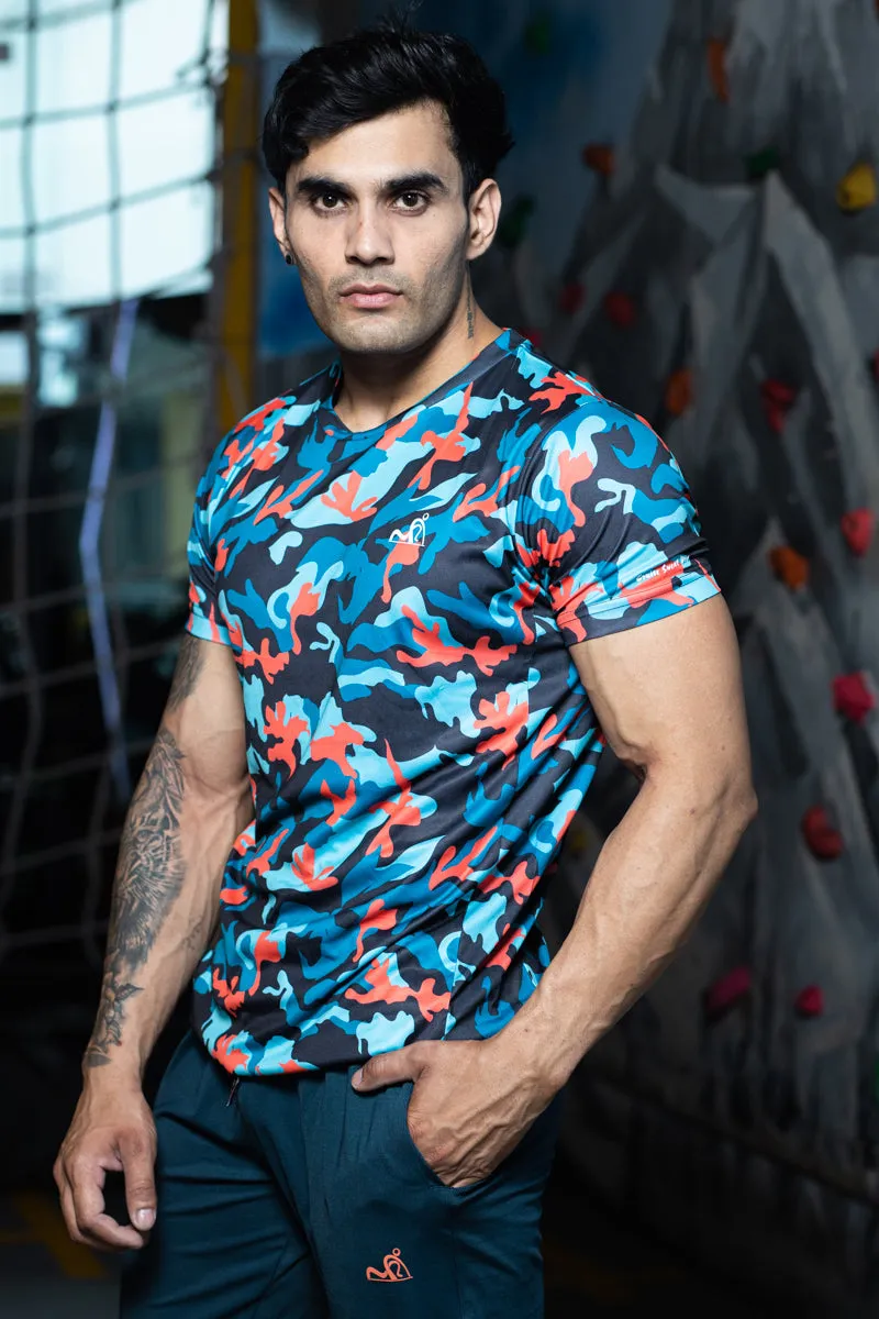 CruiseCamo Round Neck T-Shirt Mint Blue Black (D)