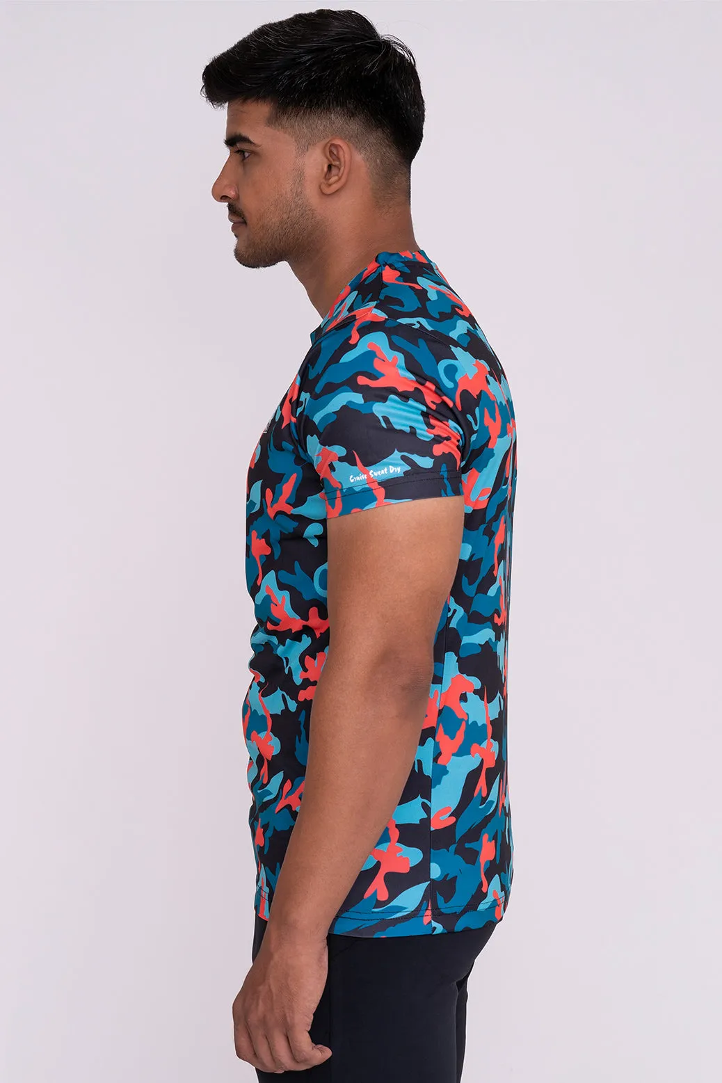 CruiseCamo Round Neck T-Shirt Mint Blue Black (D)