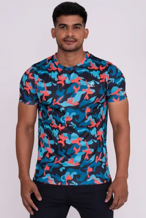 CruiseCamo Round Neck T-Shirt Mint Blue Black (D)