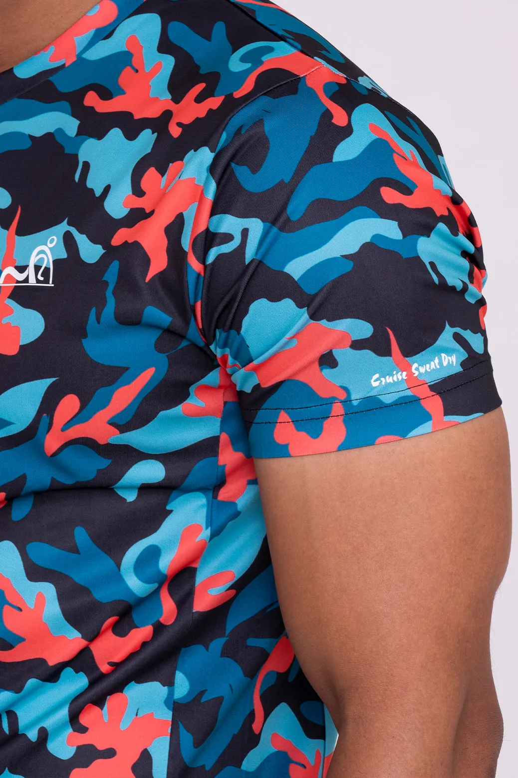 CruiseCamo Round Neck T-Shirt Mint Blue Black (D)