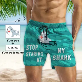 Custom Pet Face Swim Shorts with Photo & Name Personalized Shark Cat Men's Quick Dry Swim Shorts for Holiday