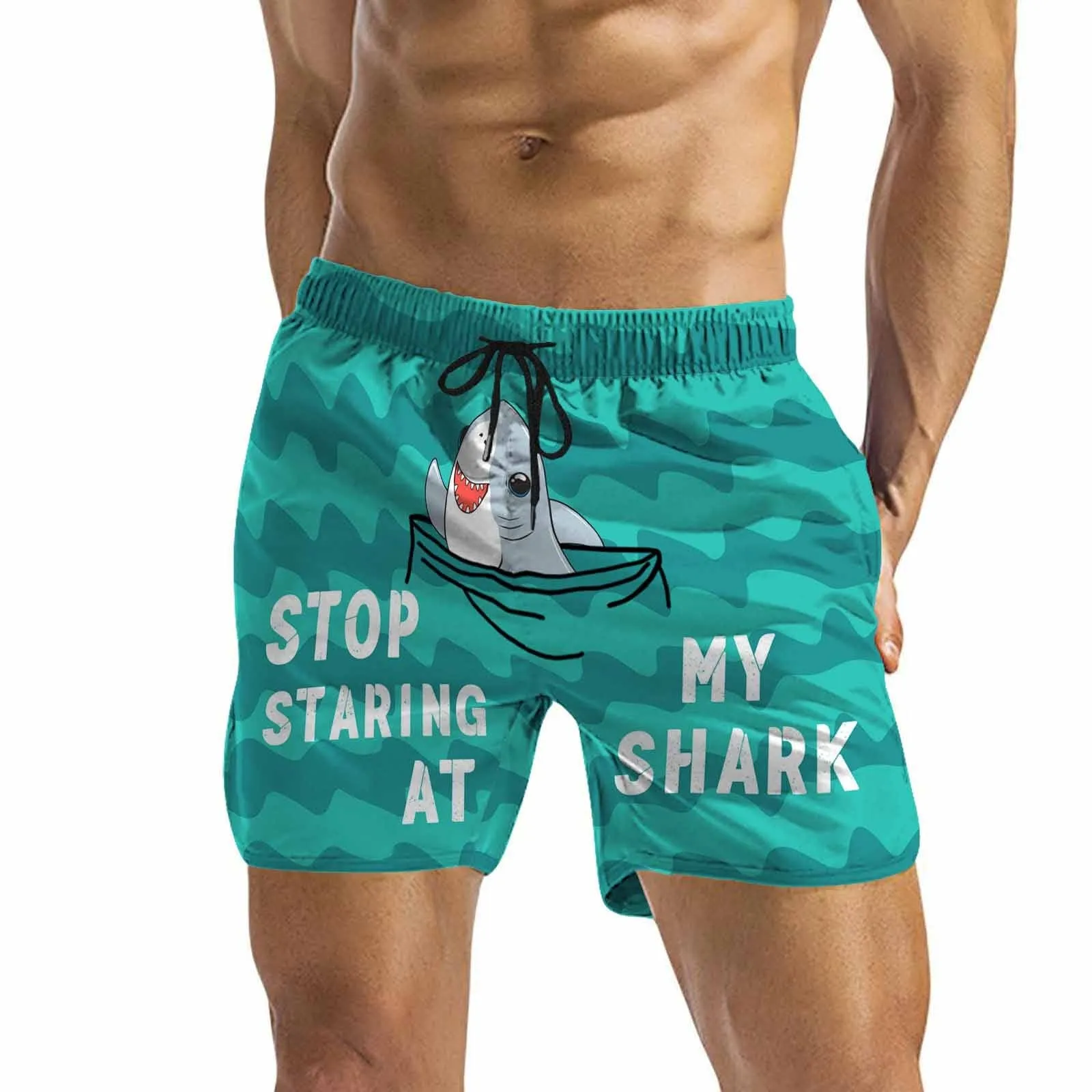 Custom Pet Face Swim Shorts with Photo & Name Personalized Shark Cat Men's Quick Dry Swim Shorts for Holiday