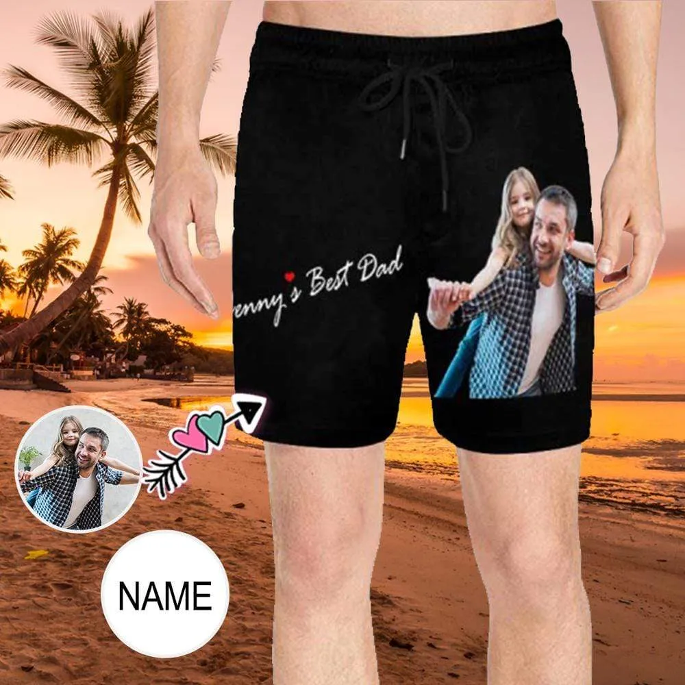 Custom Photo & Name Swimming Trunks Best Dad Men's Quick Dry Swim Shorts with Face for Father