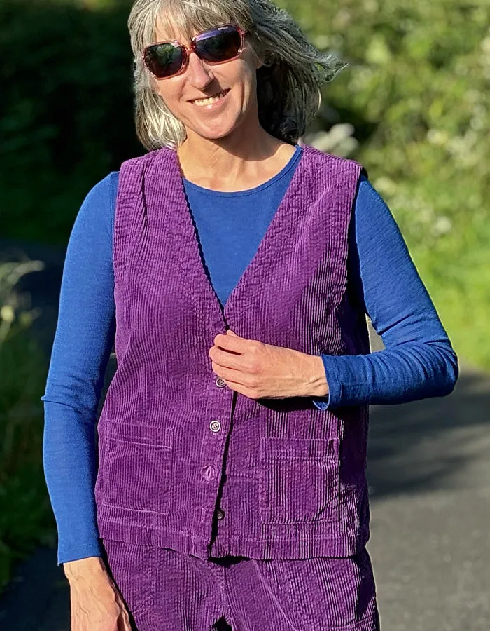 Cut Loose Cord Waistcoat in Plum
