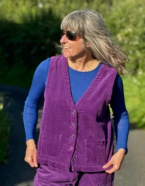 Cut Loose Cord Waistcoat in Plum