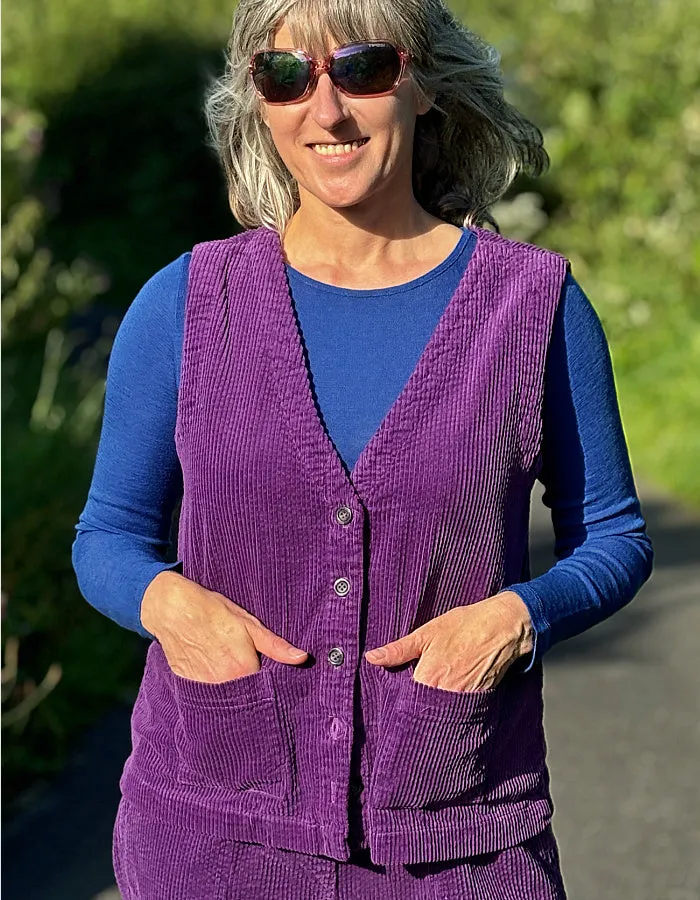 Cut Loose Cord Waistcoat in Plum