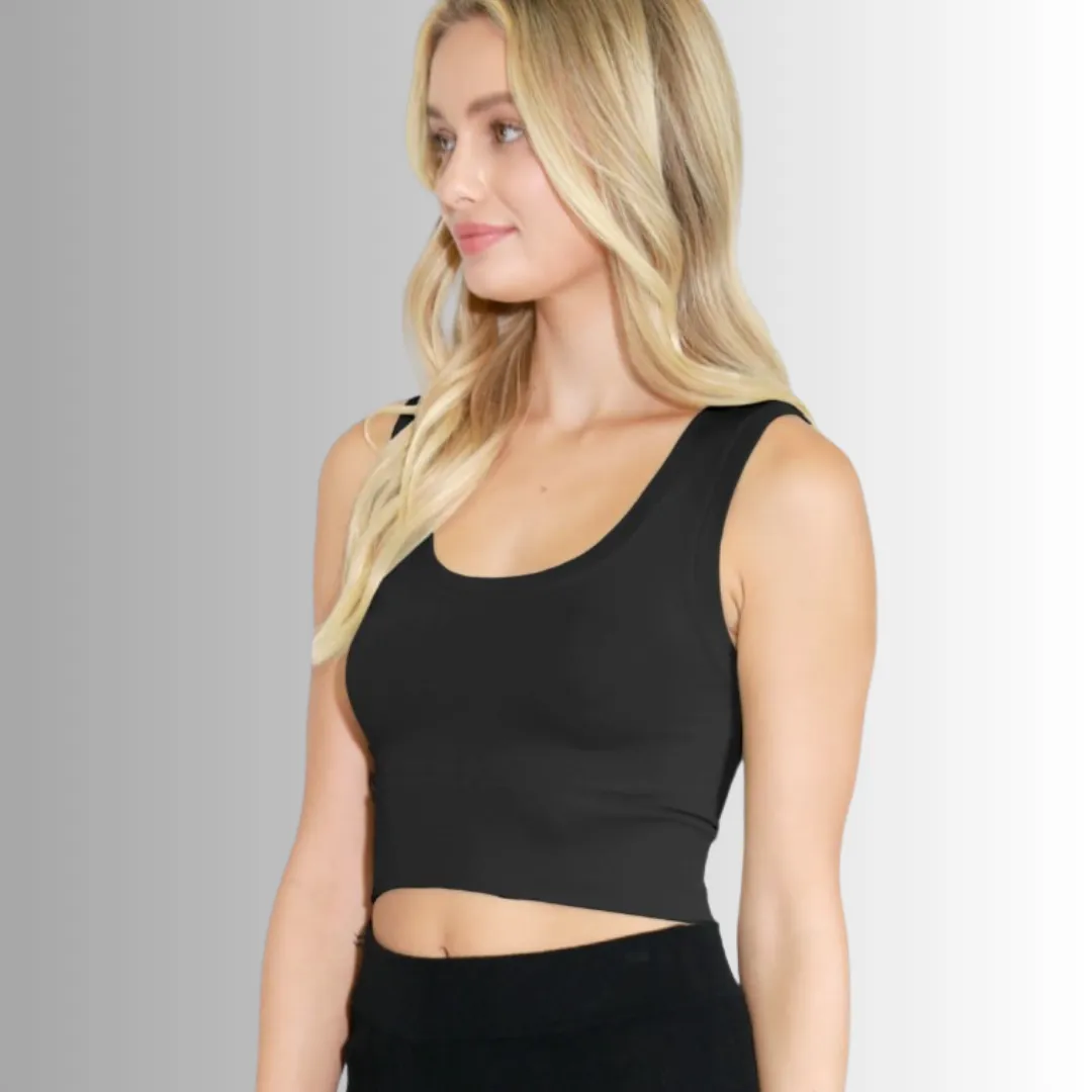 Deep Scoop Neck Cropped Tank Made in USA