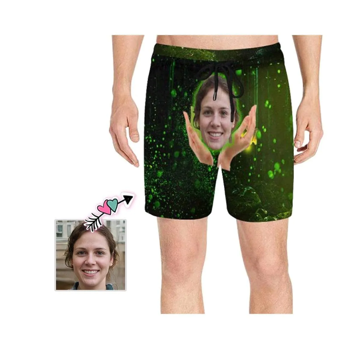 Design Your Own Swim Trunks Custom Face Green Men's Quick Dry Swim Shorts Gift for Vacation